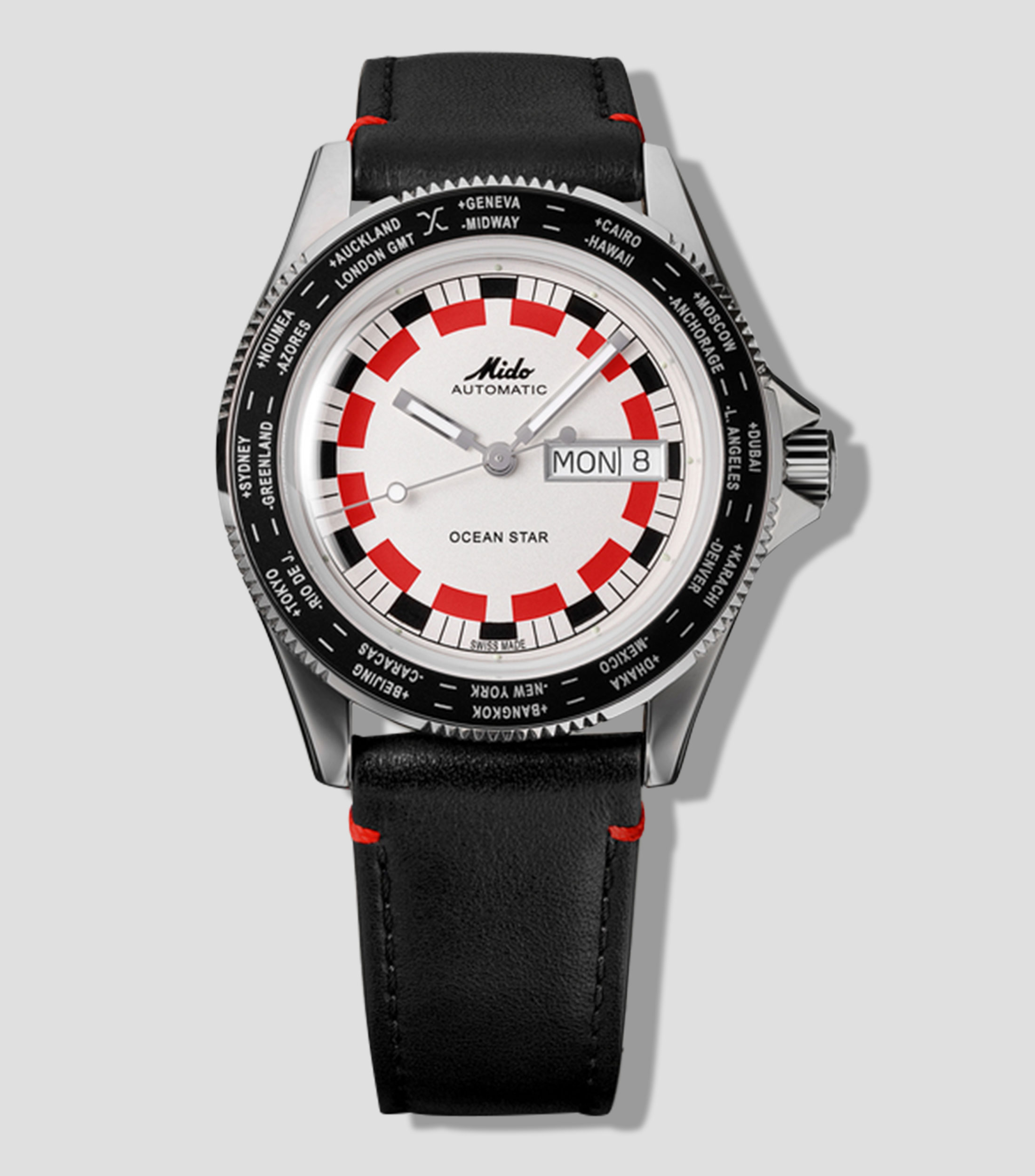 Reloj para hombre Ocean Star Worldtimer casual plateado, blanco