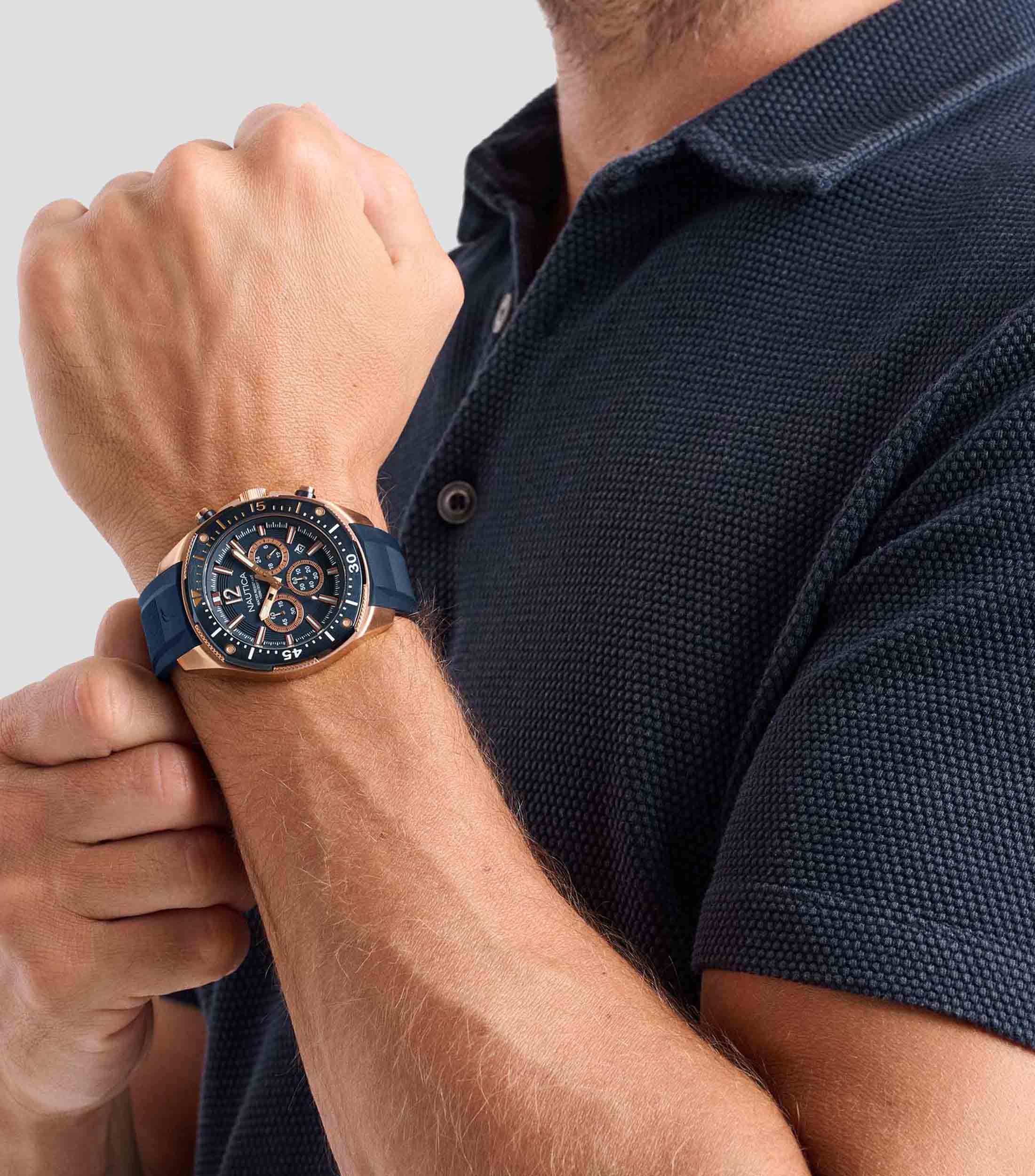 Reloj para Hombre, Moderno, Oro Rosa, Azul