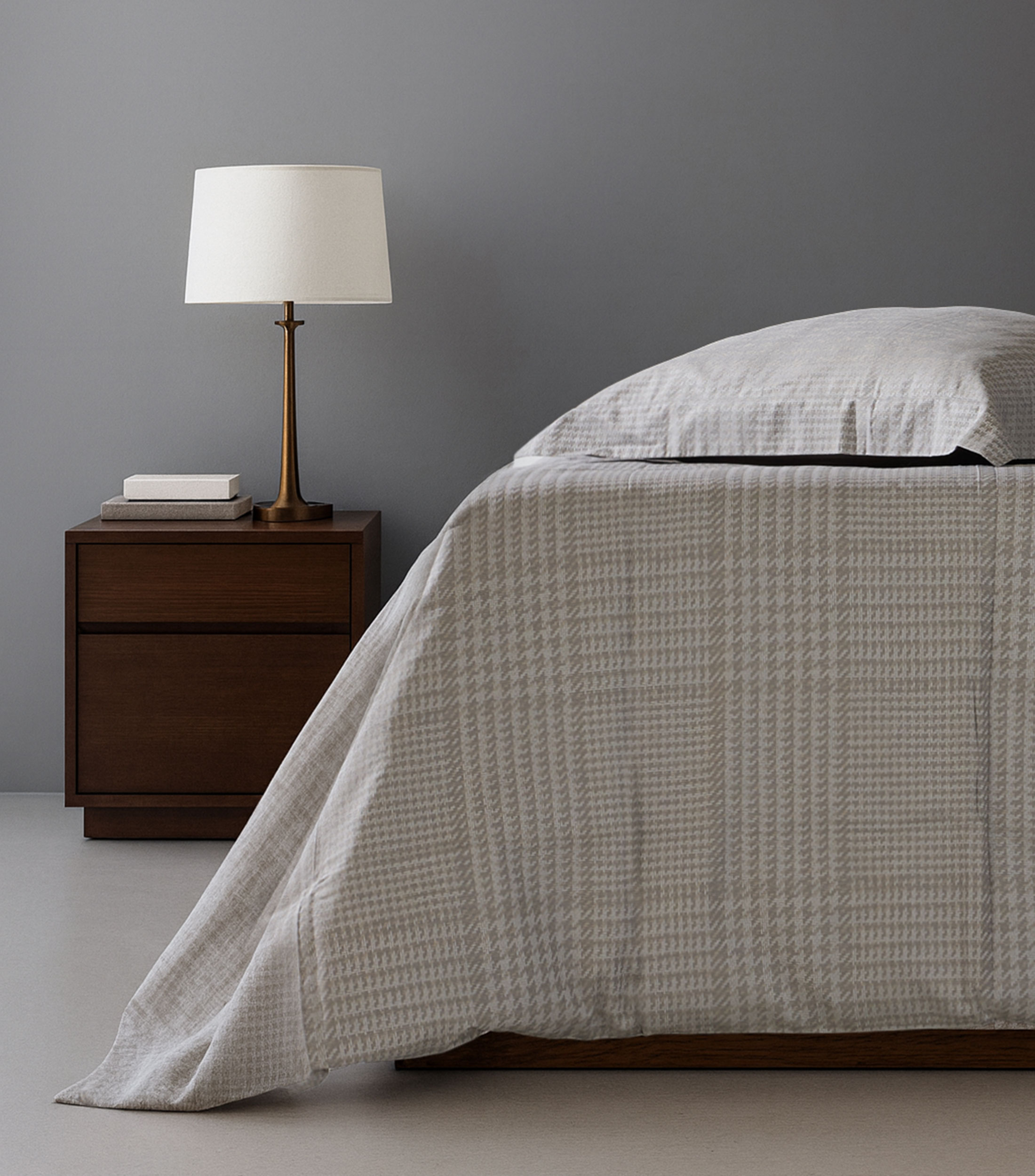 Funda para almohada euro en algodón Pied de Poule Arredo gris con beige