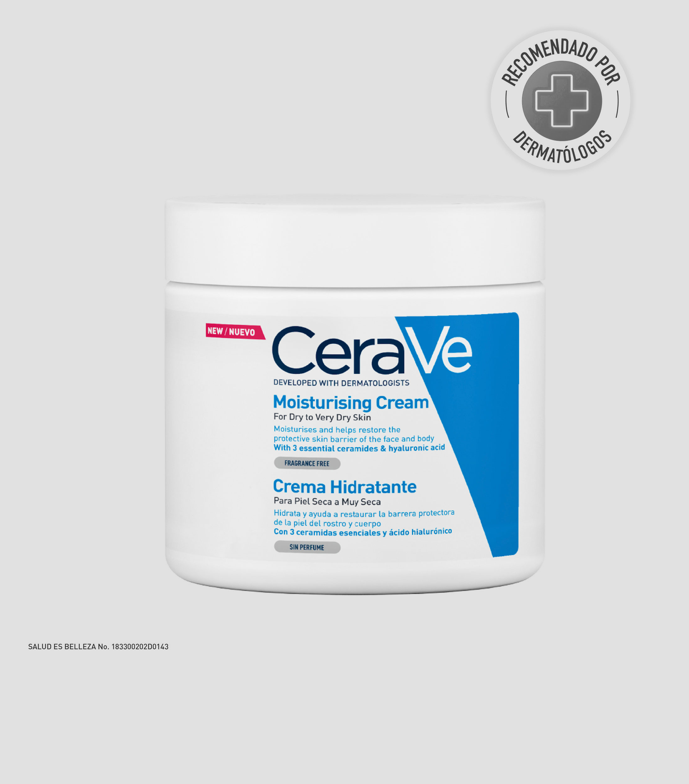 Crema hidratante diaria rostro y cuerpo piel seca con ceramidas esenciales, 454 g