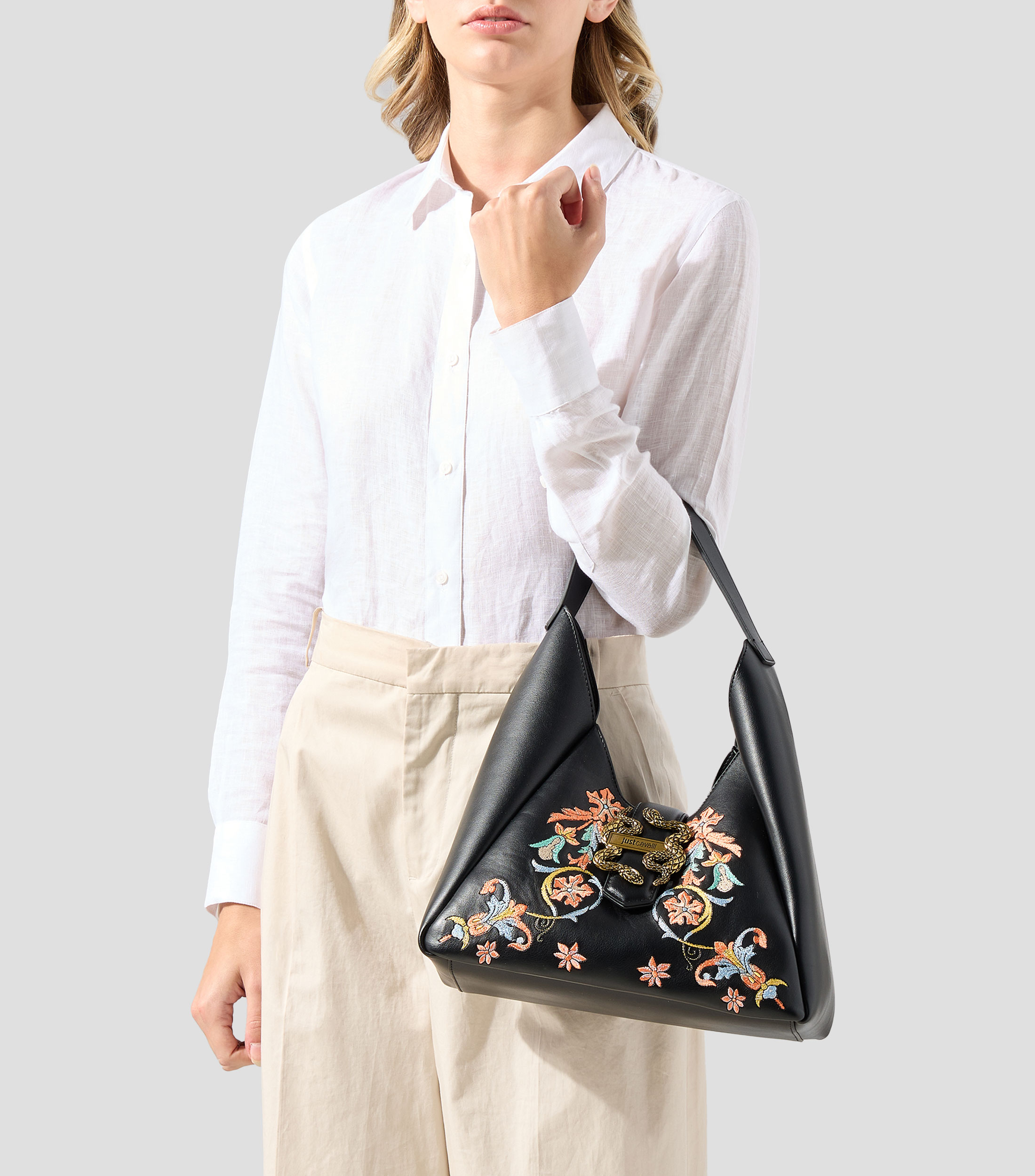 Bolsa hobo negra bordada Mujer
