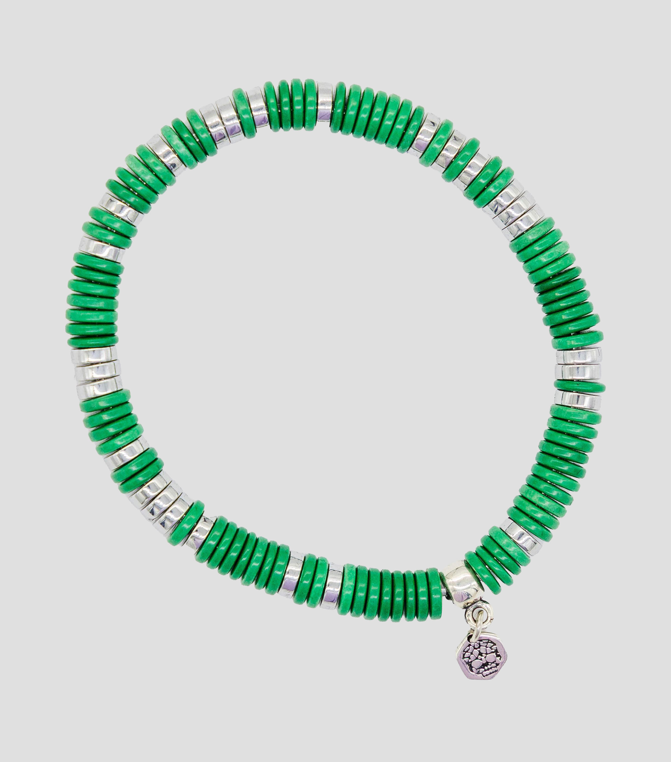 Pulsera en plata 925 verde con cuentas de disco Hombre