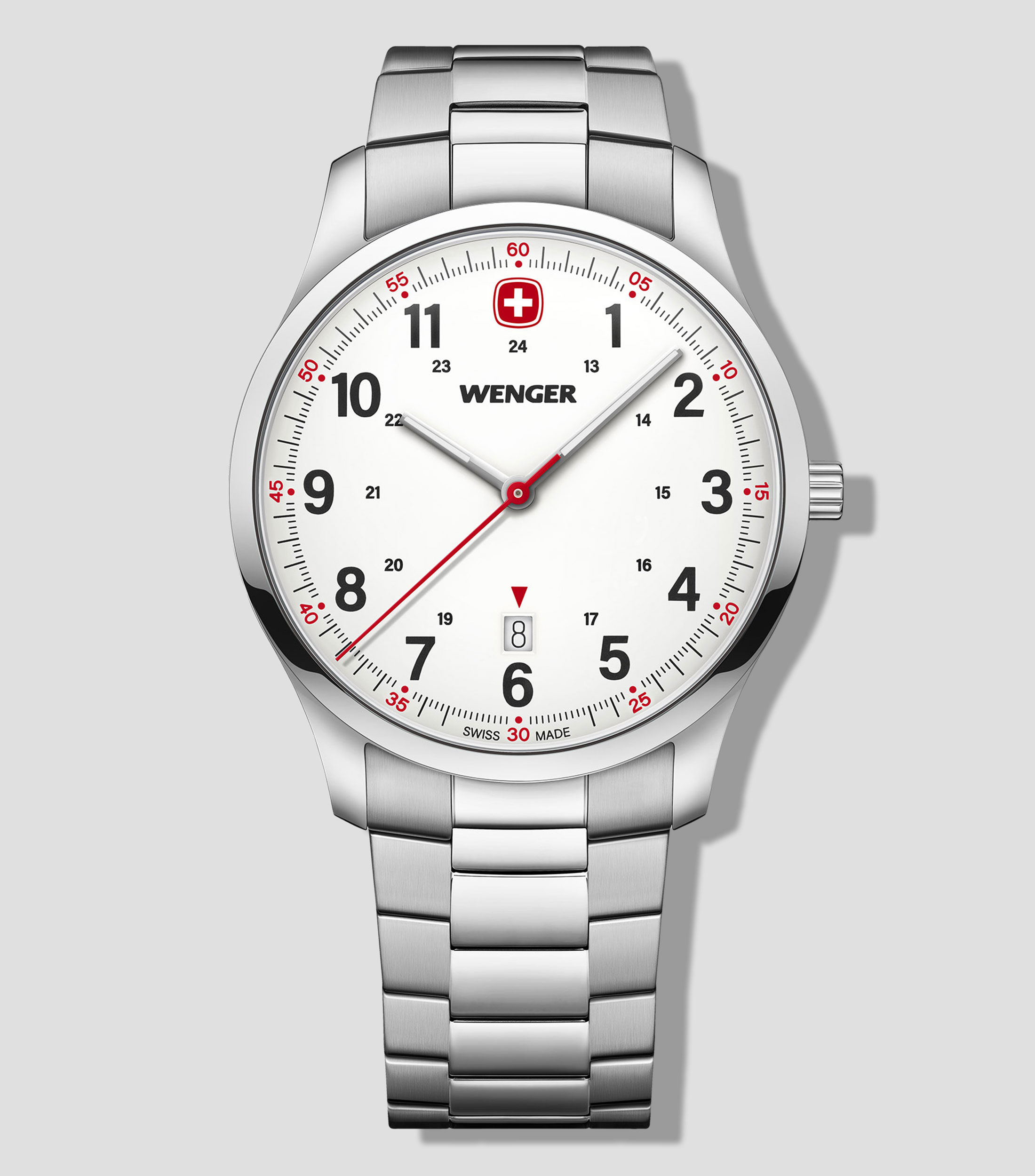 Wenger Relojes Hombre Urban Classic 40mm, Suizos, Cuarzo, Impermeable 100m, Acero Inoxidable Pulsera, Plata/Blanco/Oro/Plata, 01.1731.122
