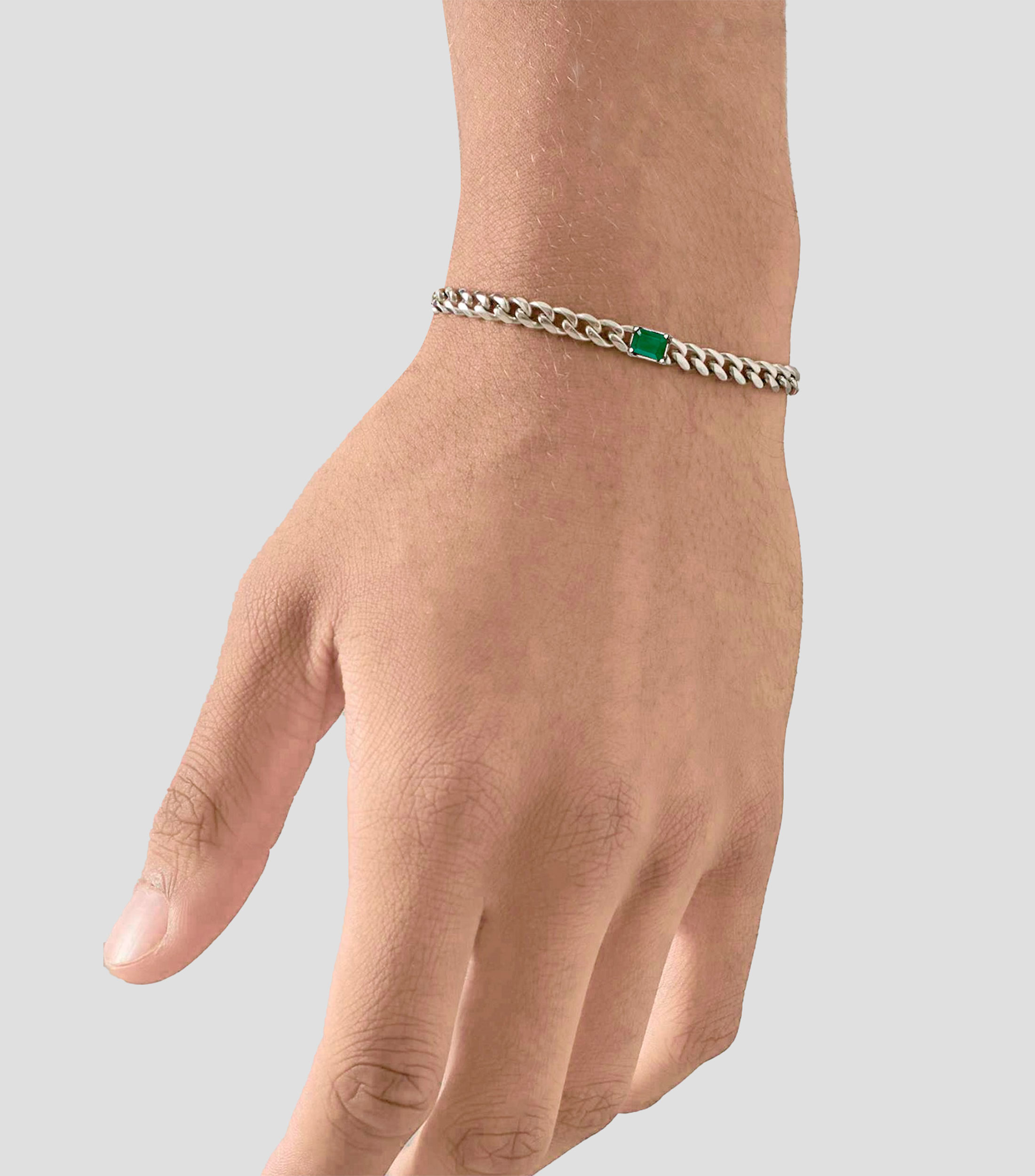 Pulsera en plata .925 con esmeralda Hombre