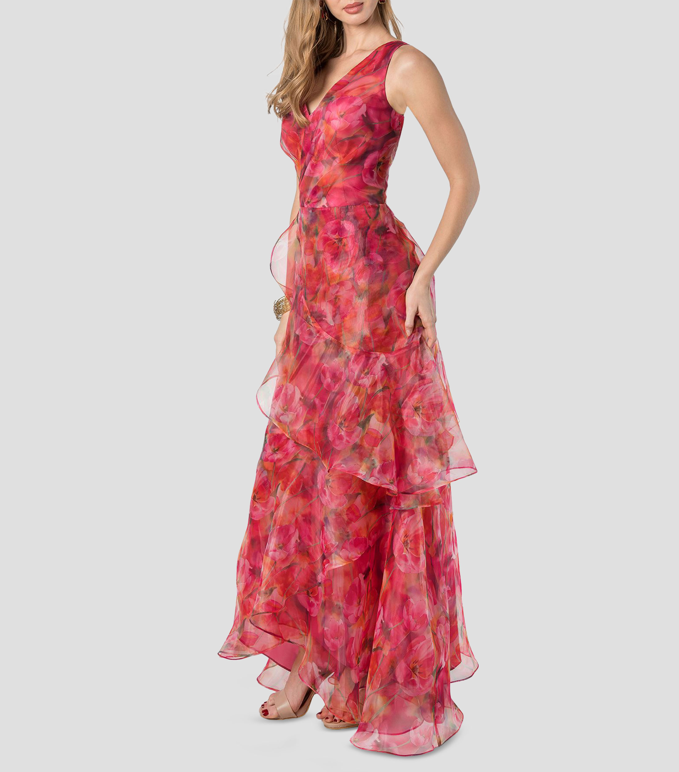 Vestido de fiesta largo estampado Mujer