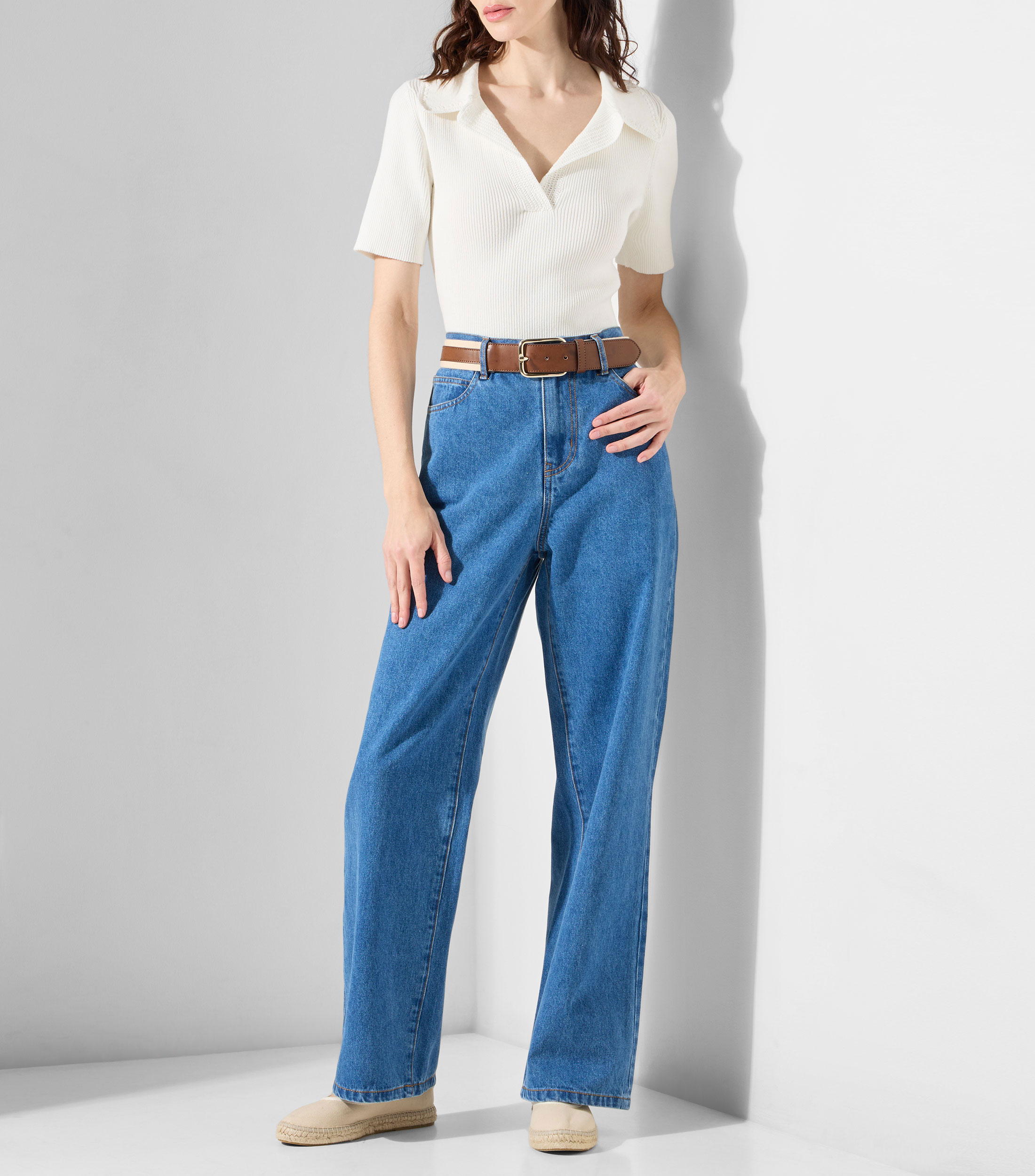 Blusa lisa con manga corta Mujer