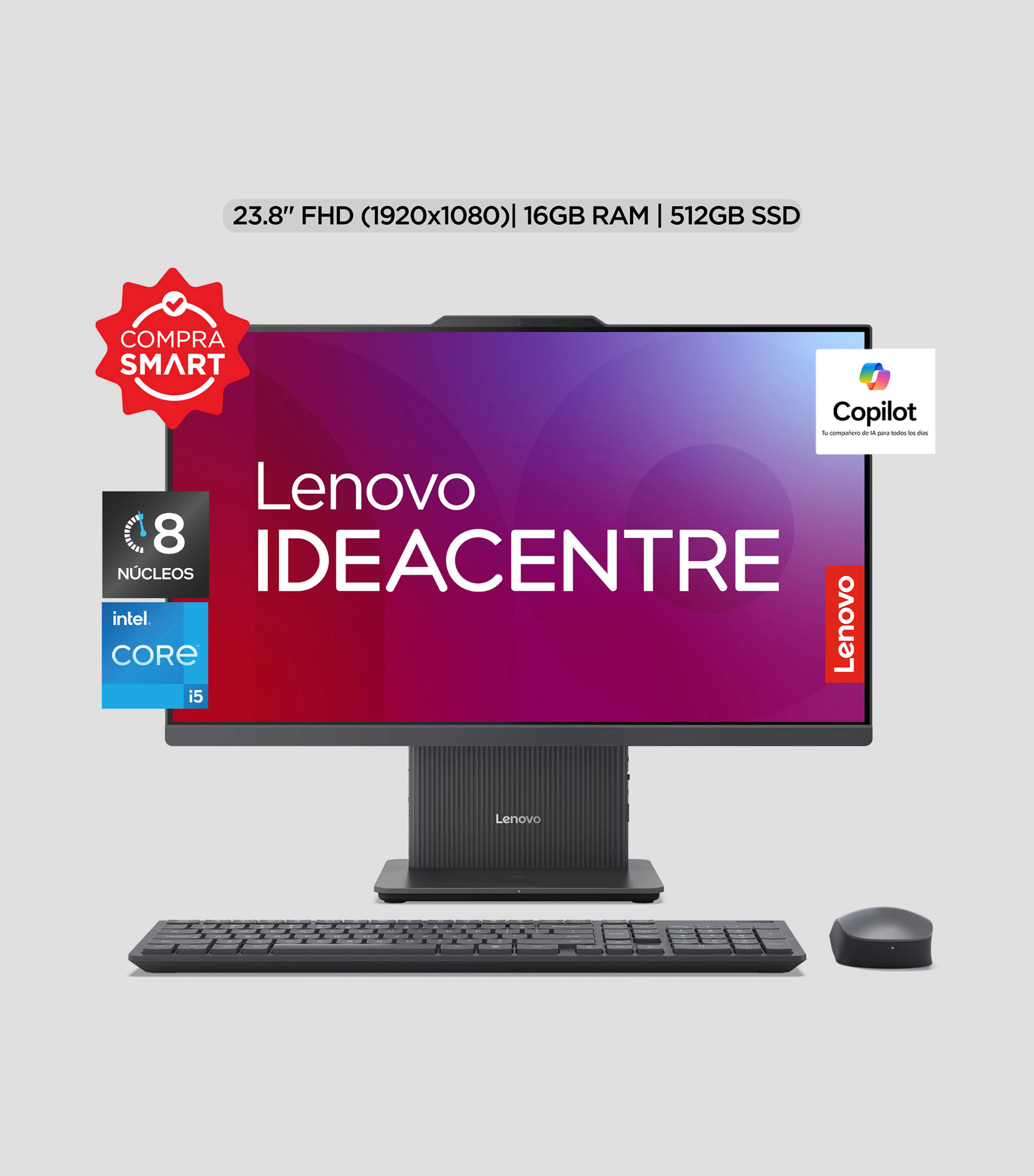 All in one, Lenovo IdeaCentre AIO 24IRH9, 23.8", Intel UHD Graphics, Intel Core i5-13420H, RAM 16 GB, SSD 512 GB, Gris