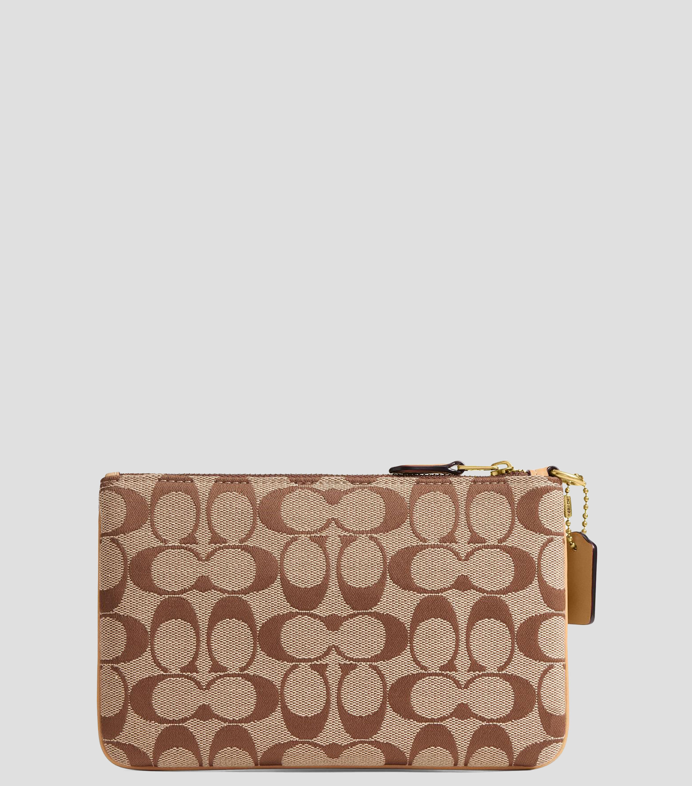 Bolsa wristlet café en piel Essential estampada Mujer