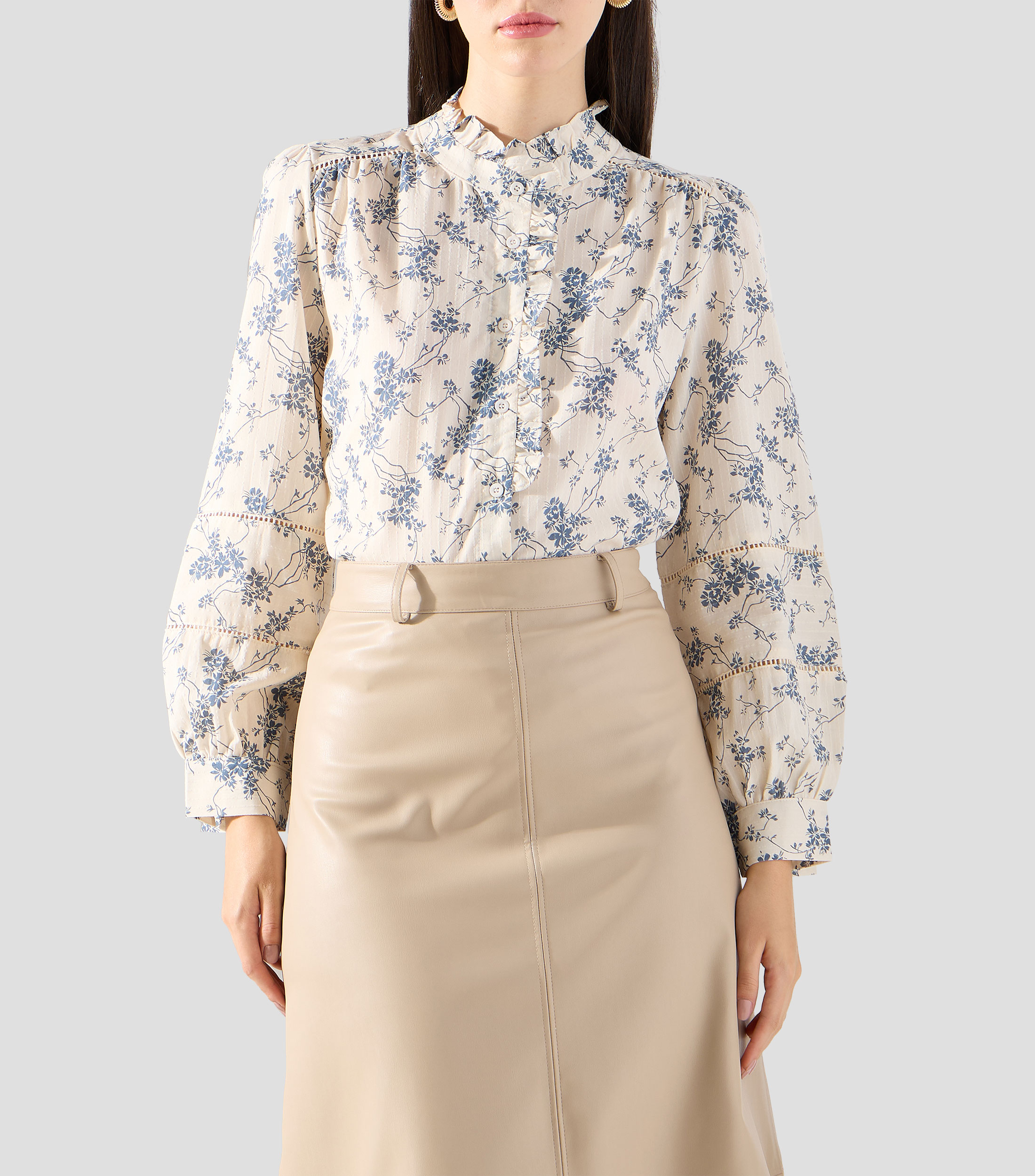 Camisa con estampado manga larga Mujer