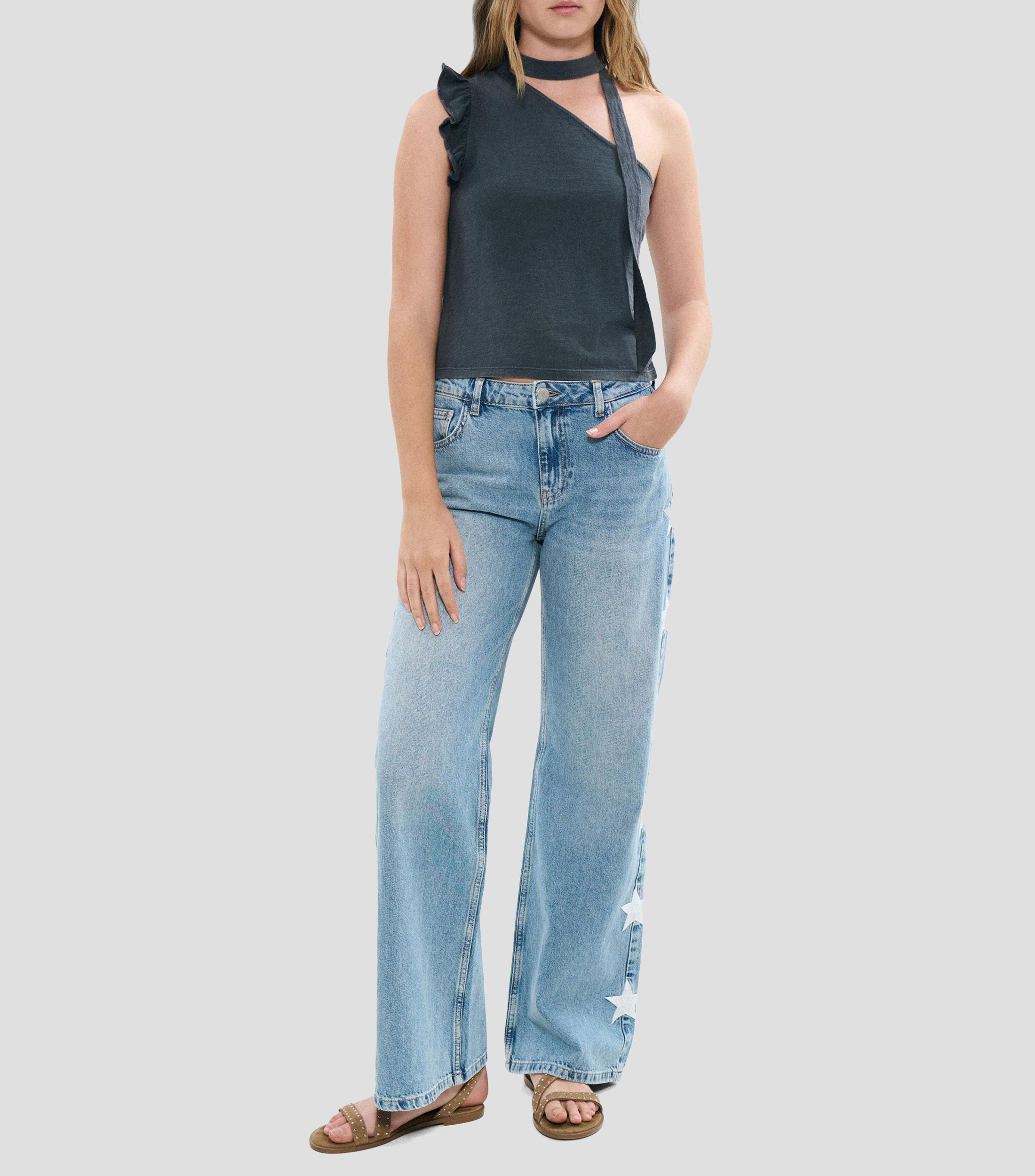 Blusa lisa sin mangas Mujer