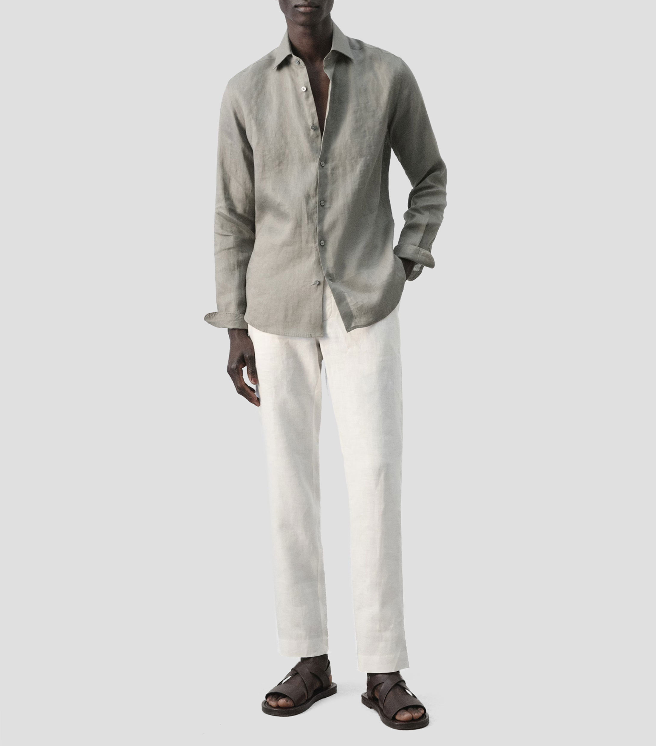 Camisa lisa manga larga Hombre