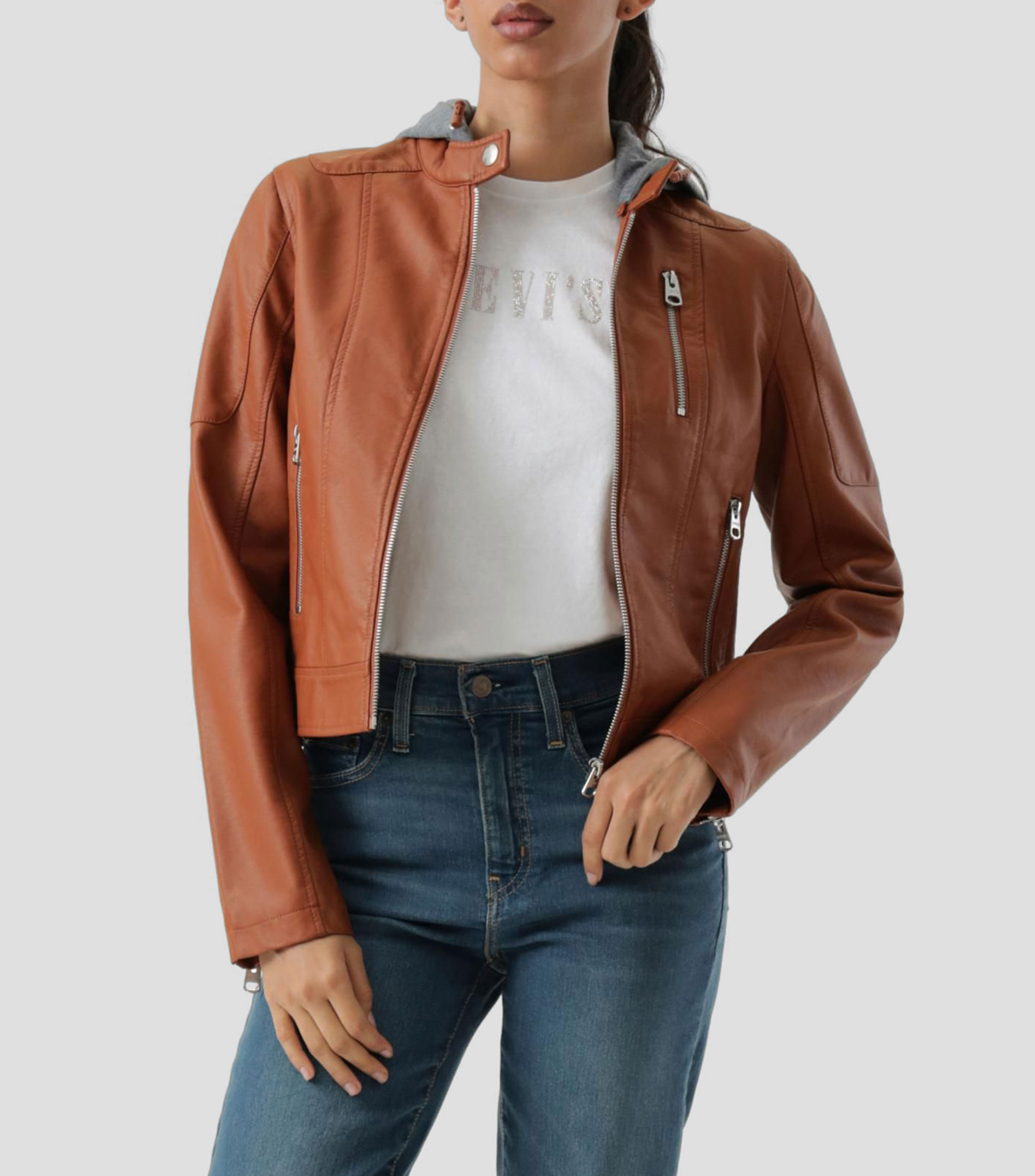 Chamarra biker con capucha Mujer