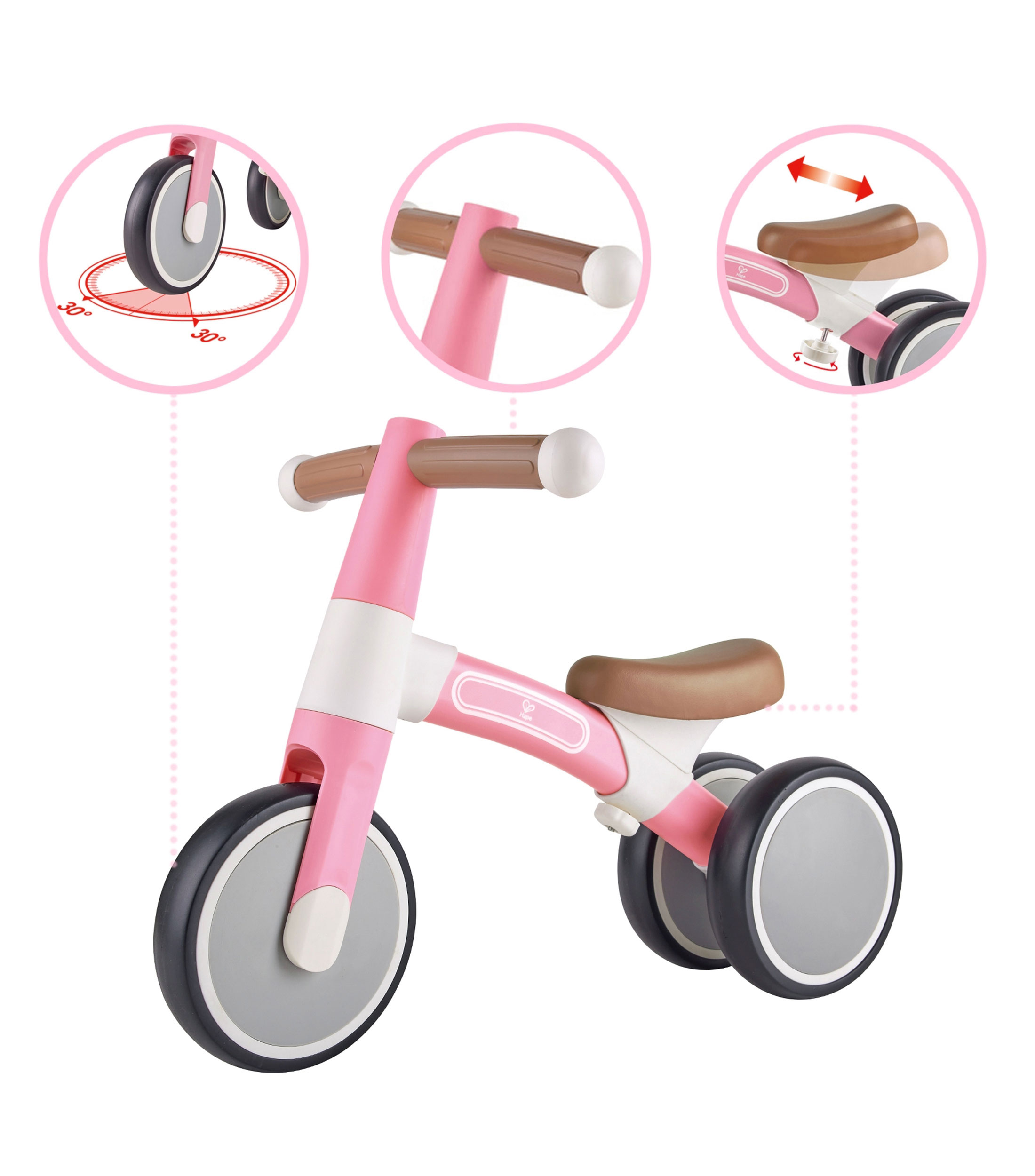 Bicicleta para bebé de equilibrio ligera sin pedales, rosa