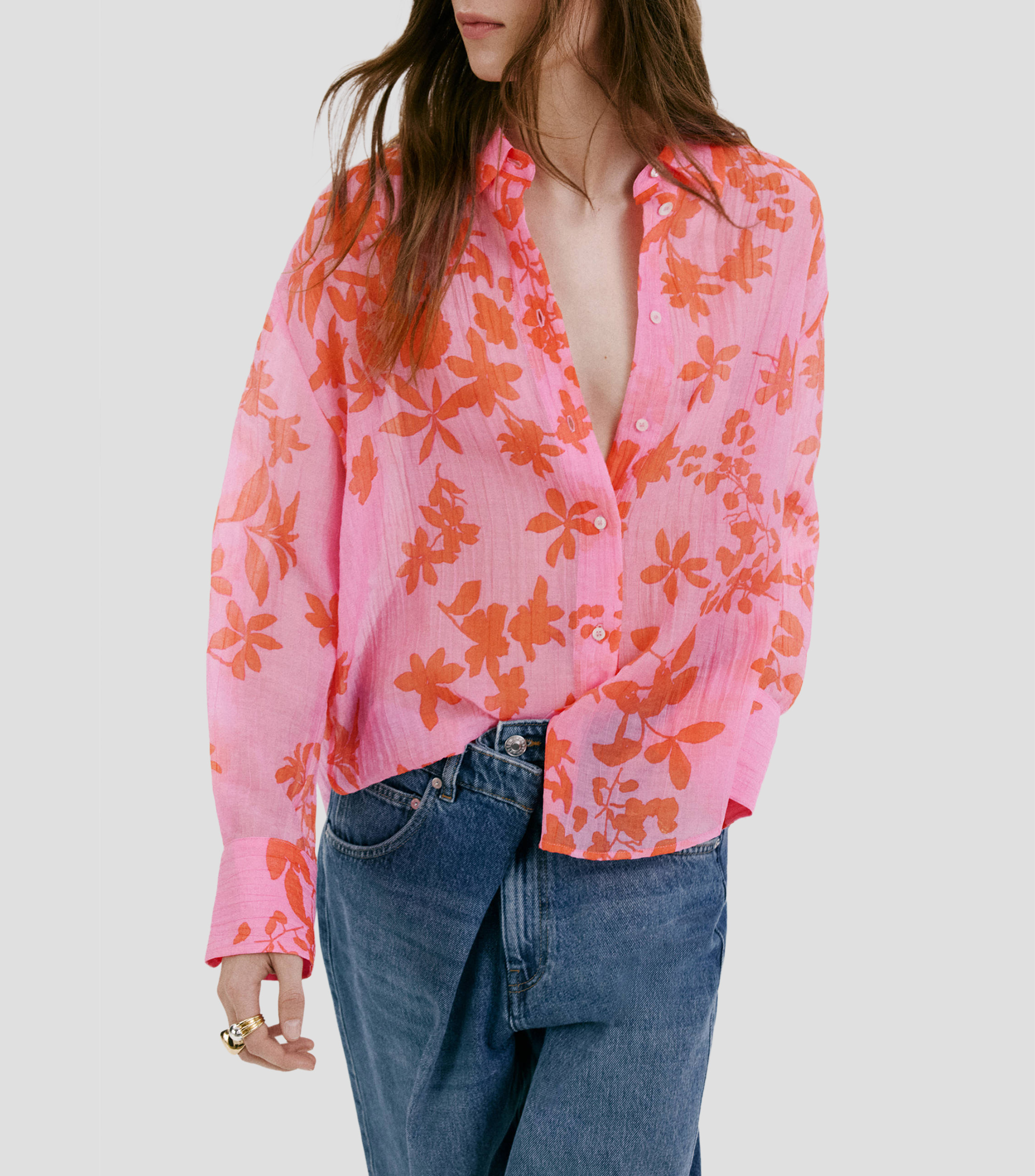 Camisa estampada manga larga Mujer