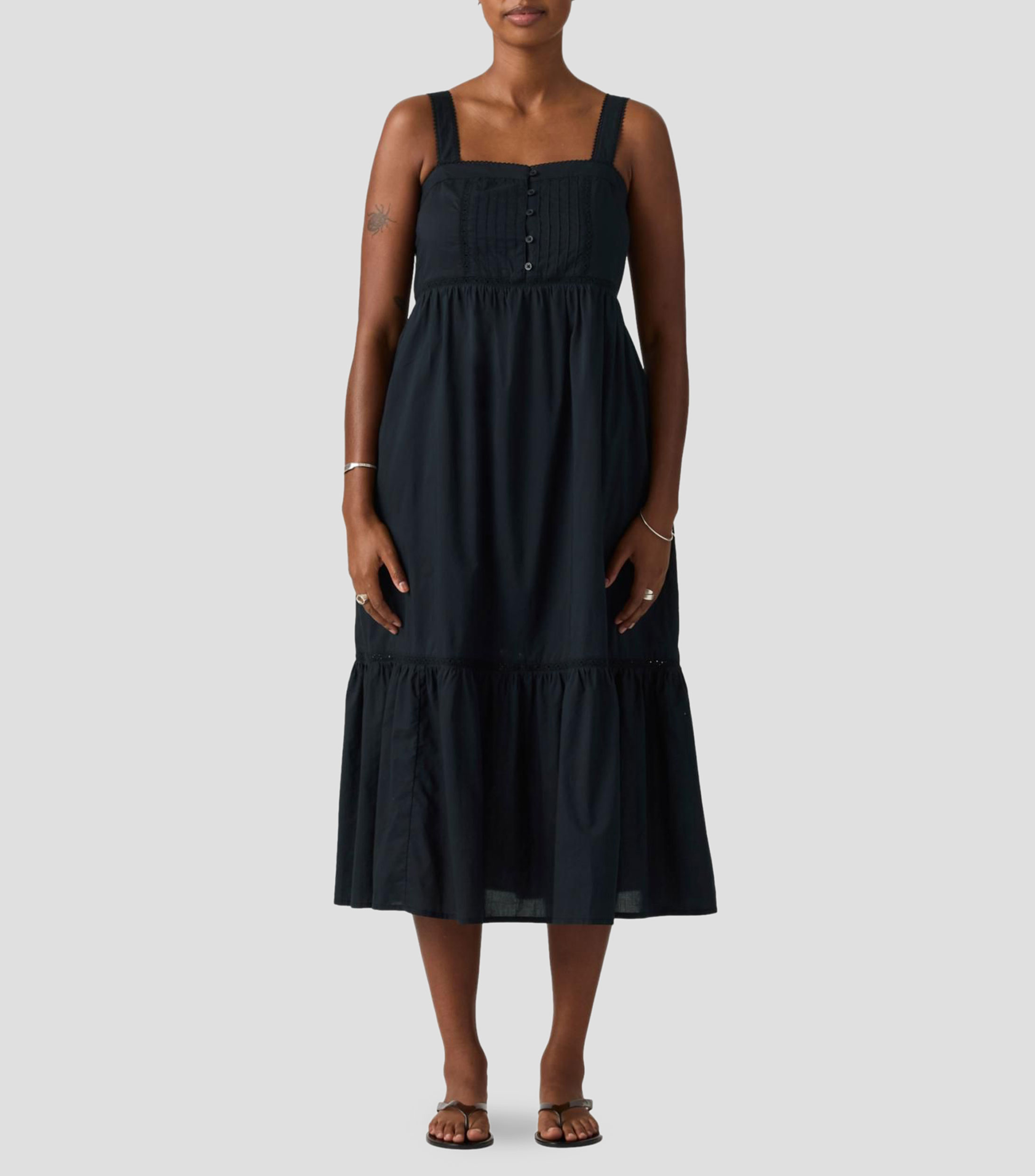 Vestido midi con microdiseños Mujer