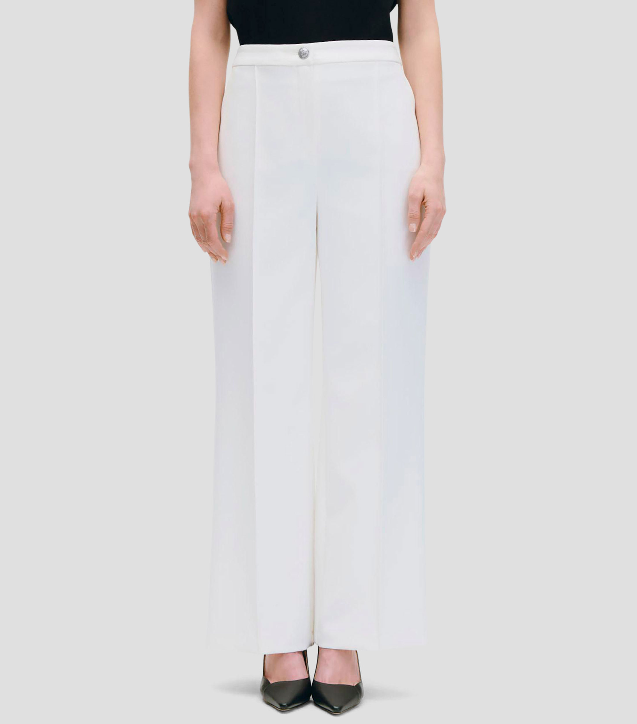 Pantalón wide leg tiro alto con costilla Mujer