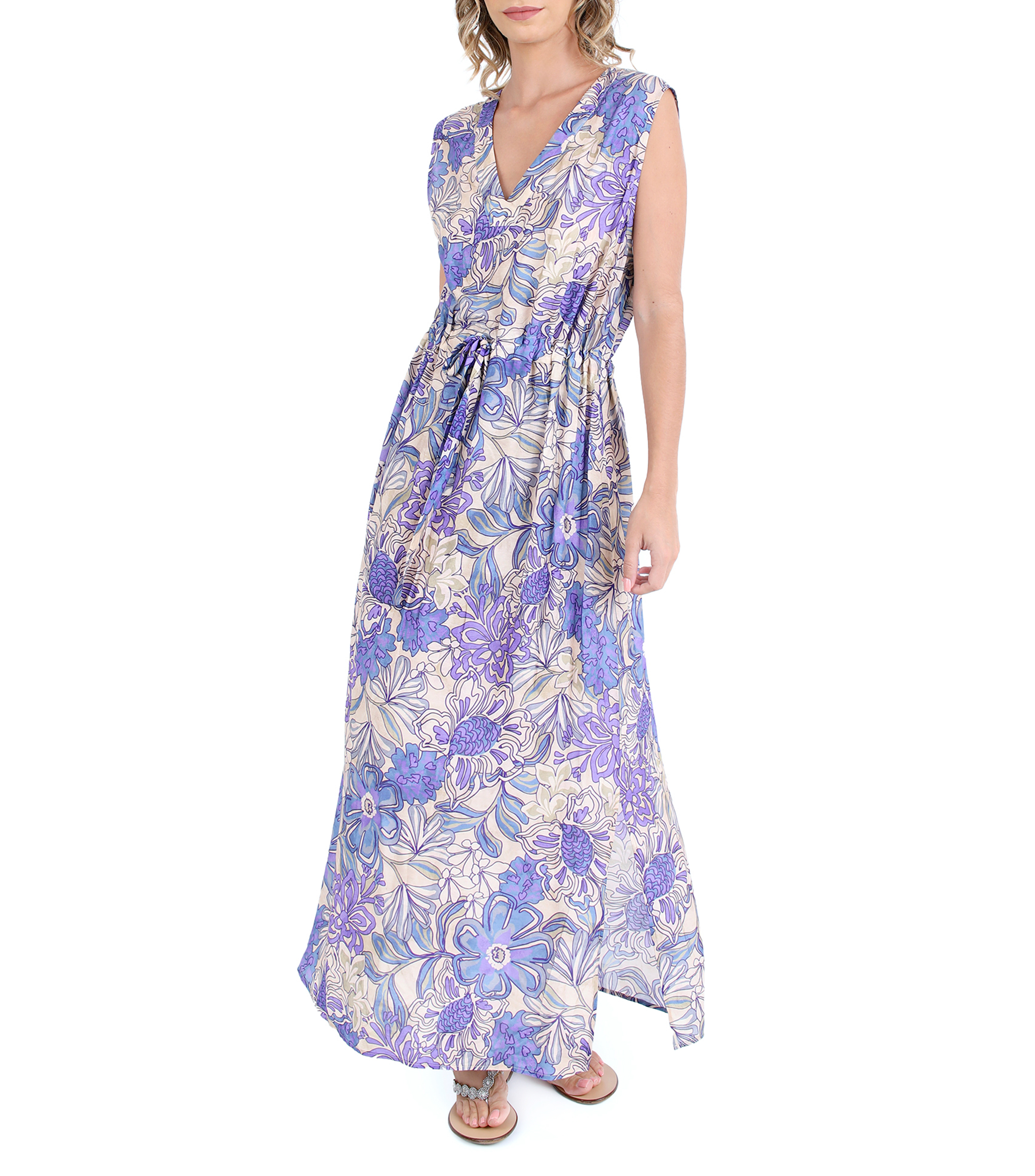 Vestido De Playa Bohemio Para Mujer - Largo, Sin Mangas, Floral, Con Bolsillos, Poliéster, Ideal Para Verano