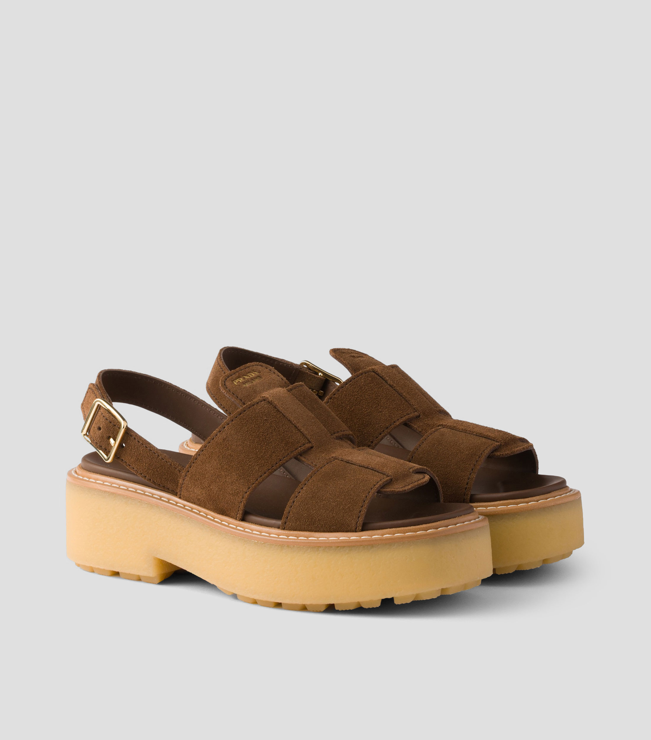 Sandalias en piel de tacón bajo de media luna Mujer