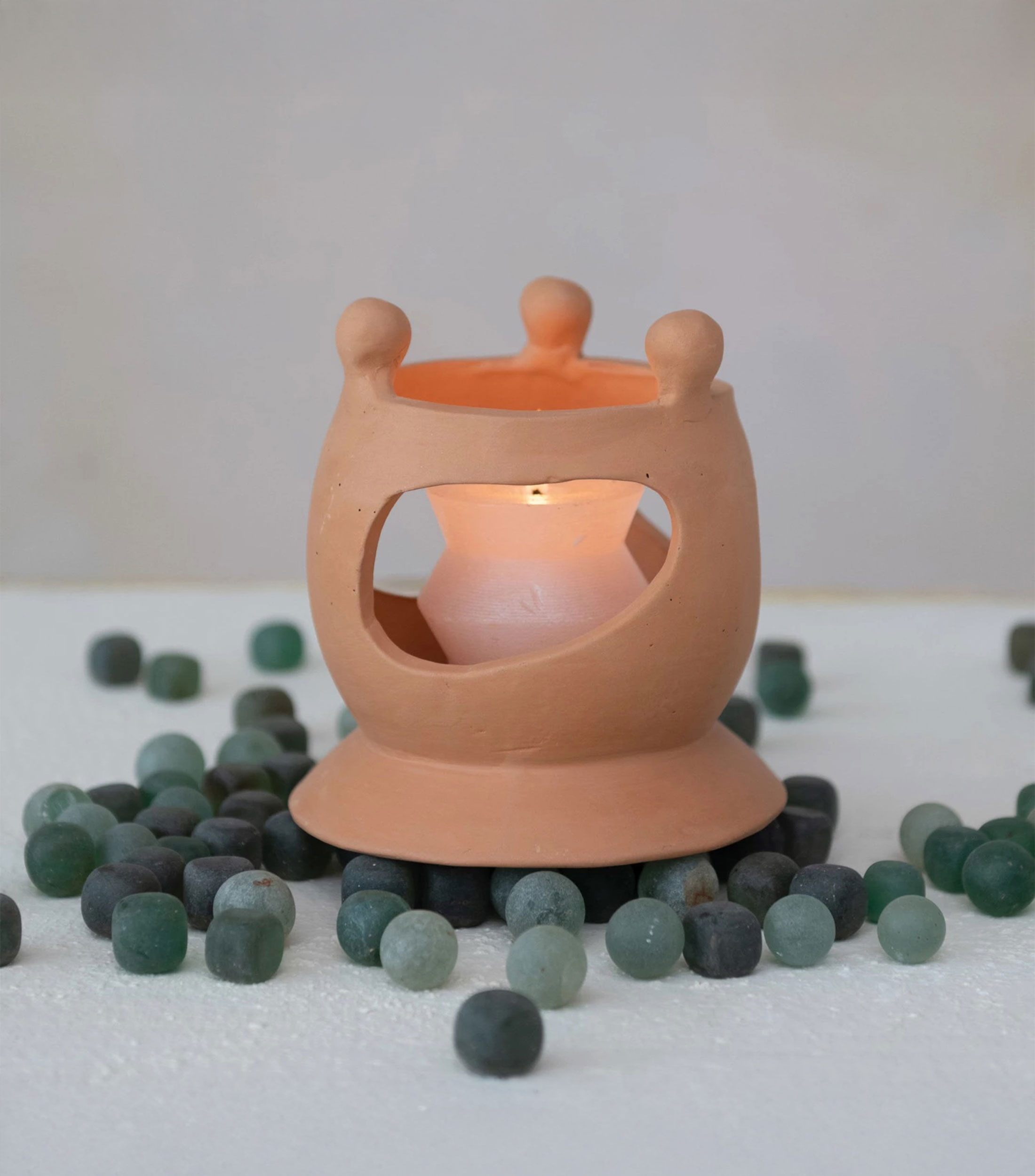 Portavelas esferas terracota