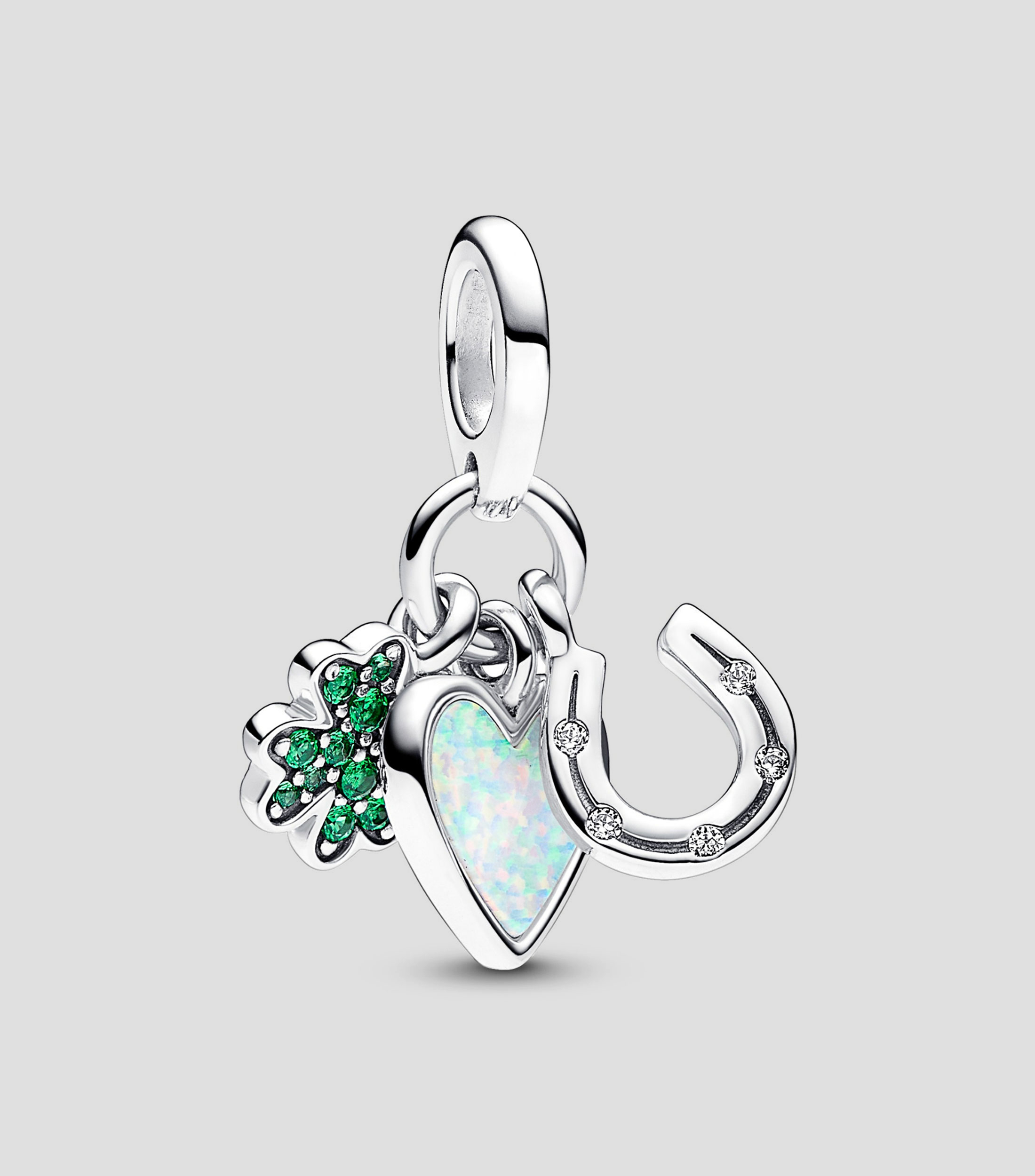 Charm corazon, herradura y trebol en plata Mujer