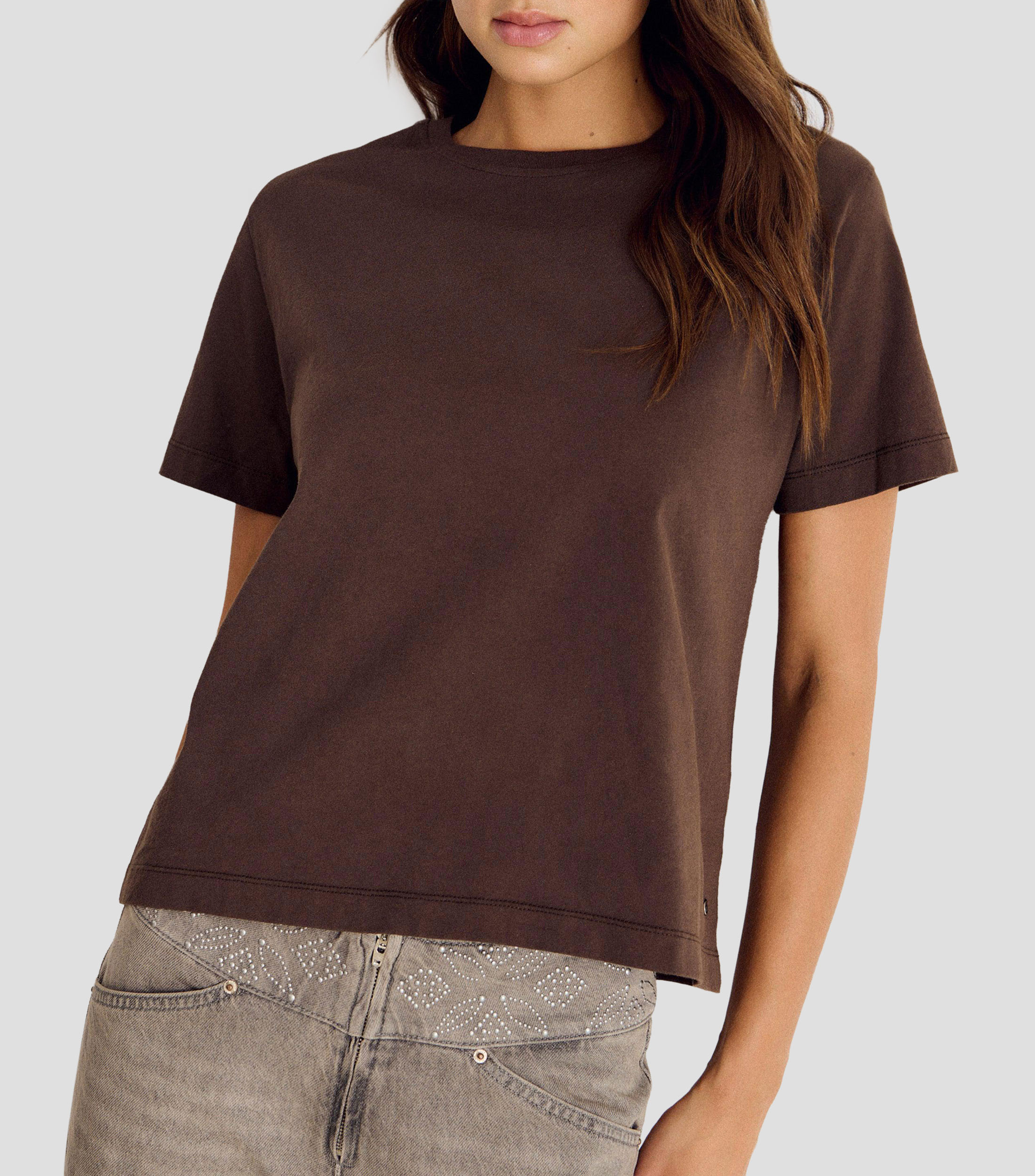 Playera cuello redondo manga corta lisa Mujer