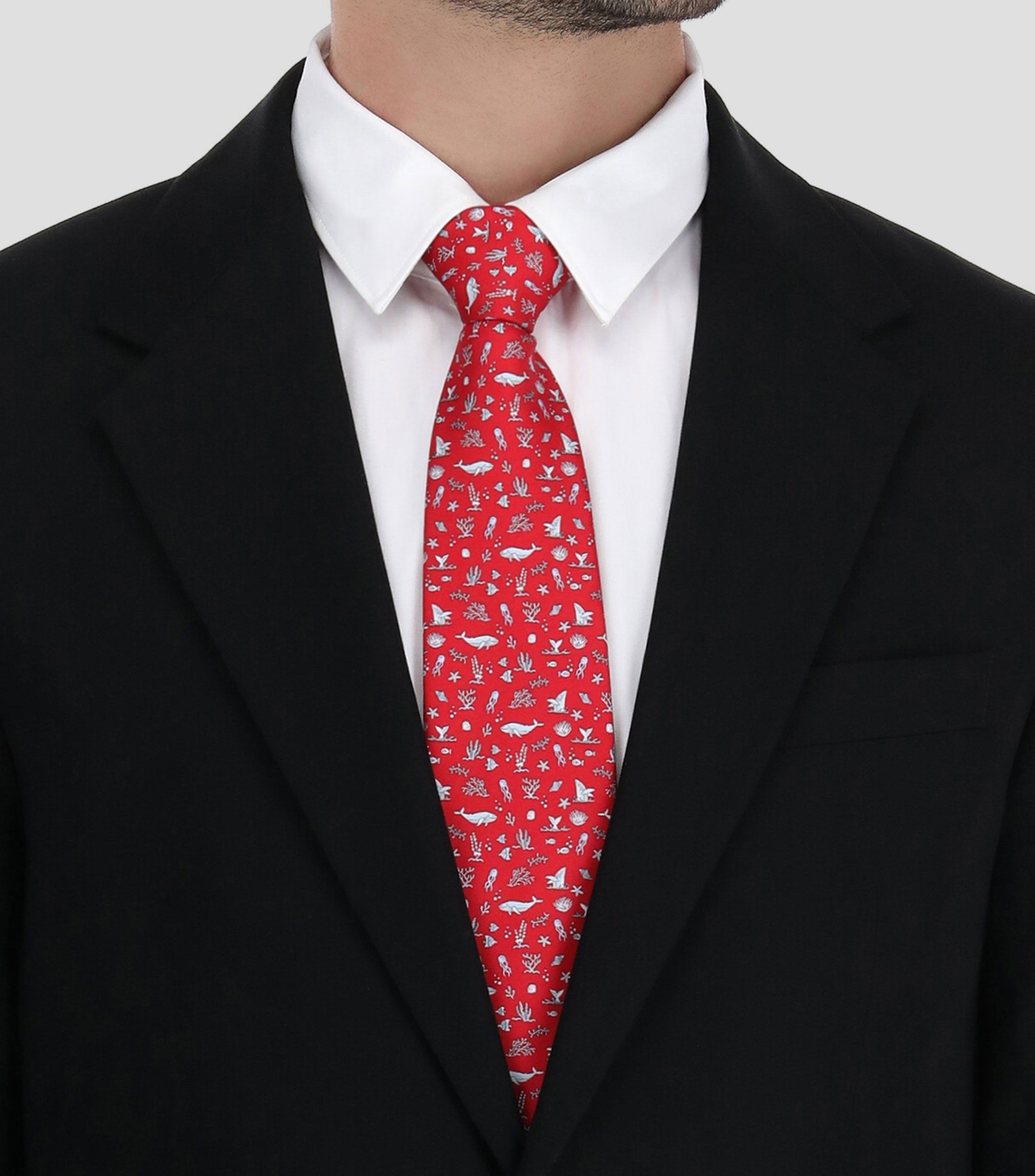 Corbata Ancha de Seda Roja con Ballenas