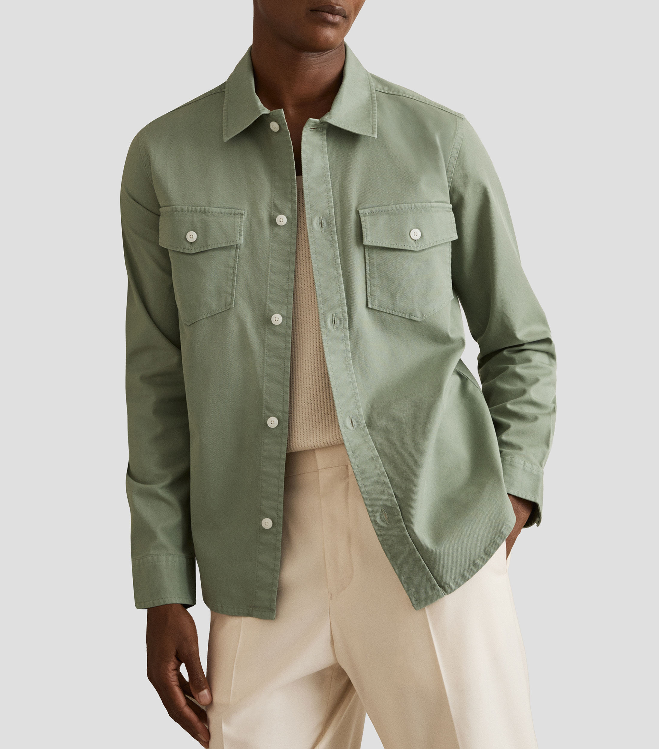 Camisa lisa con manga larga Hombre