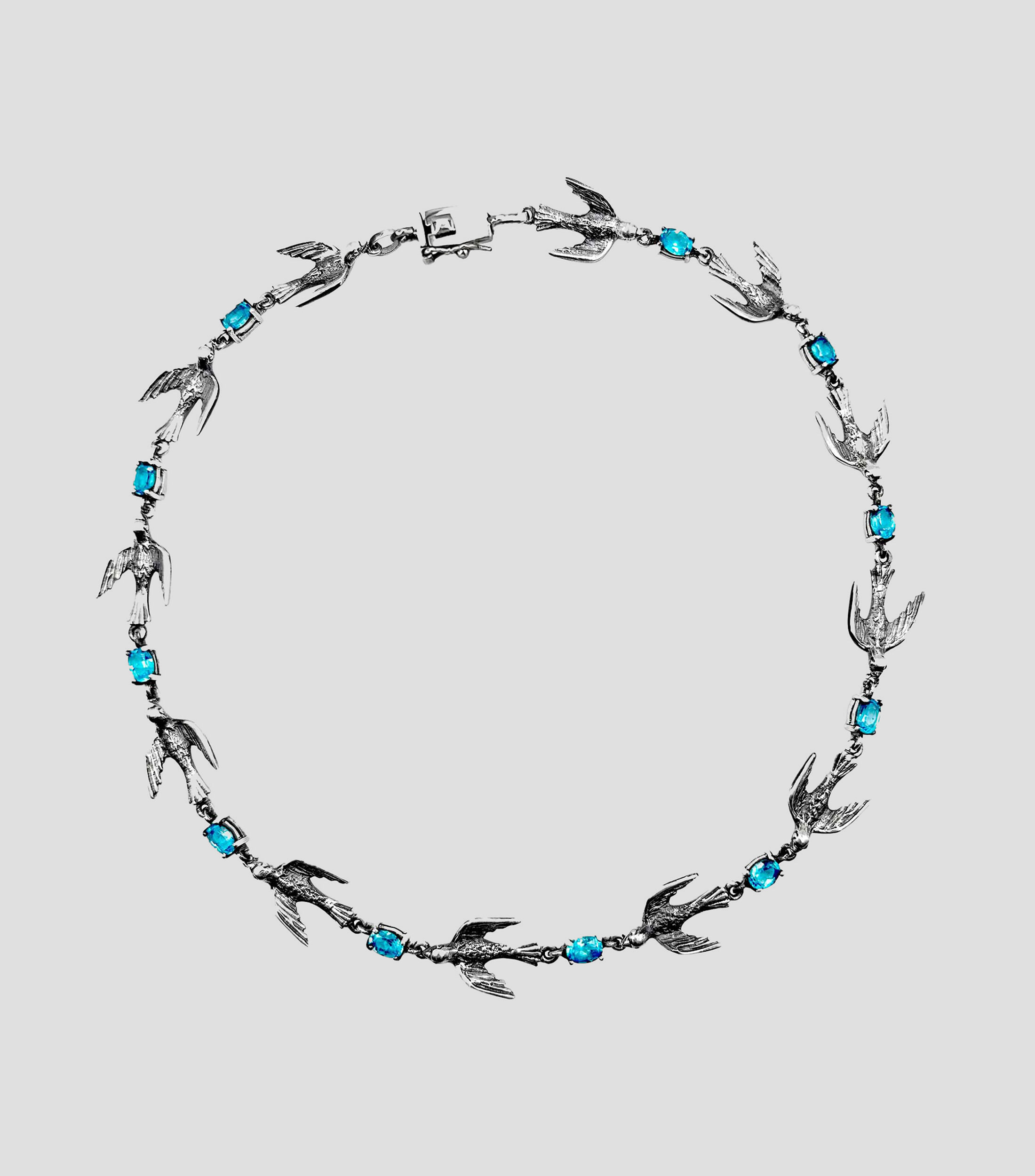Collar en Plata esterlina con Pájaros y topacios Azules Unisex