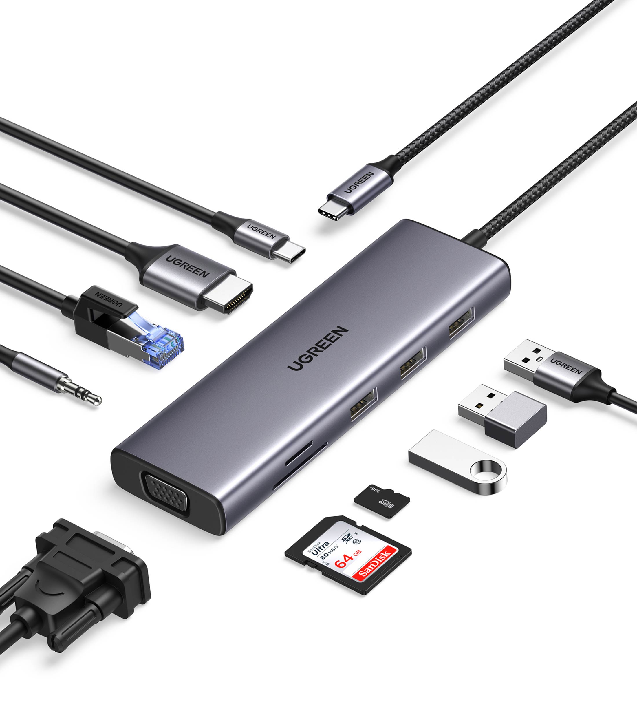 Adaptador de corriente USB-C, 9 en 1