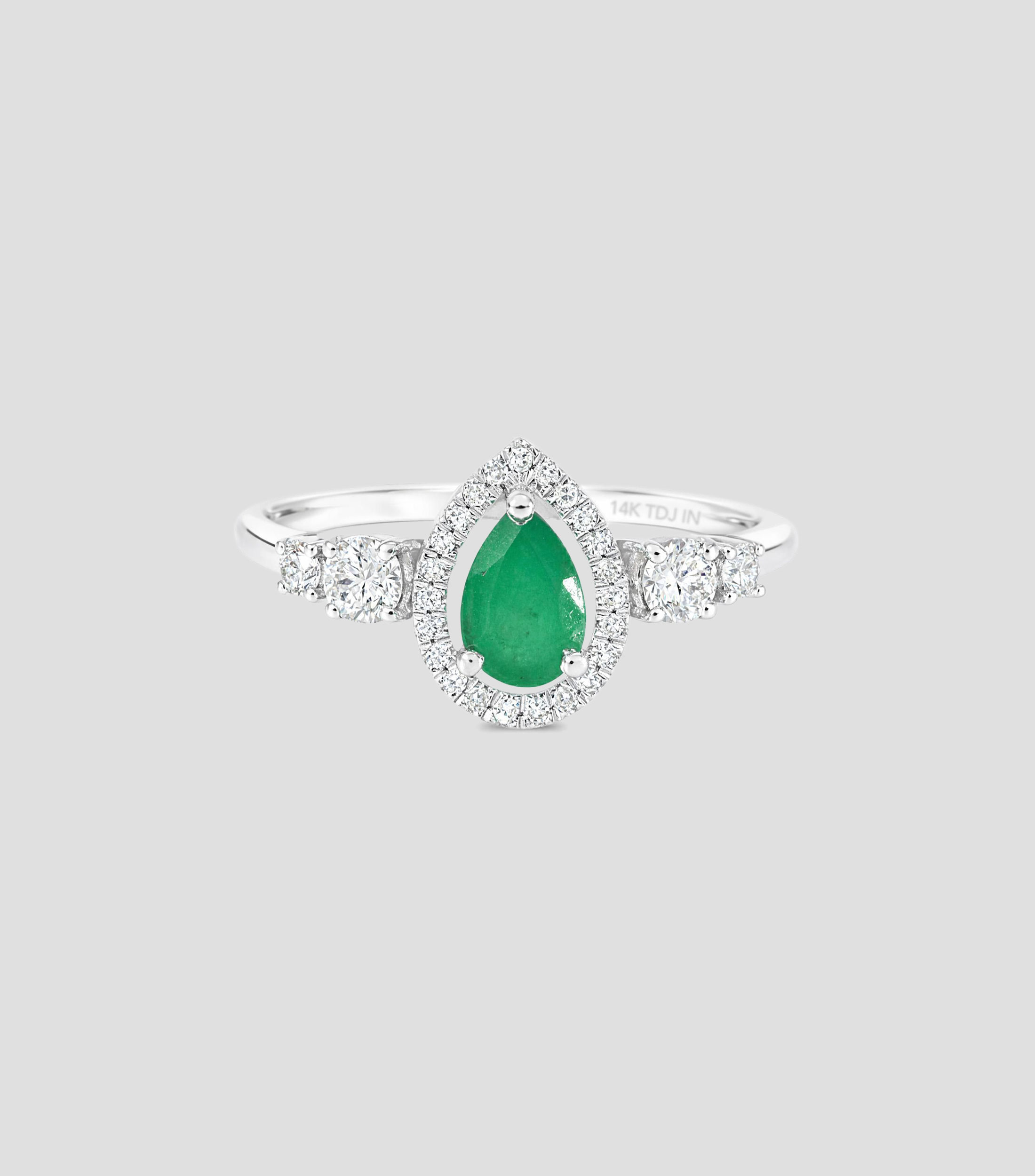 Anillo en Oro blanco de 14 Kilates con esmeralda y diamantes Mujer