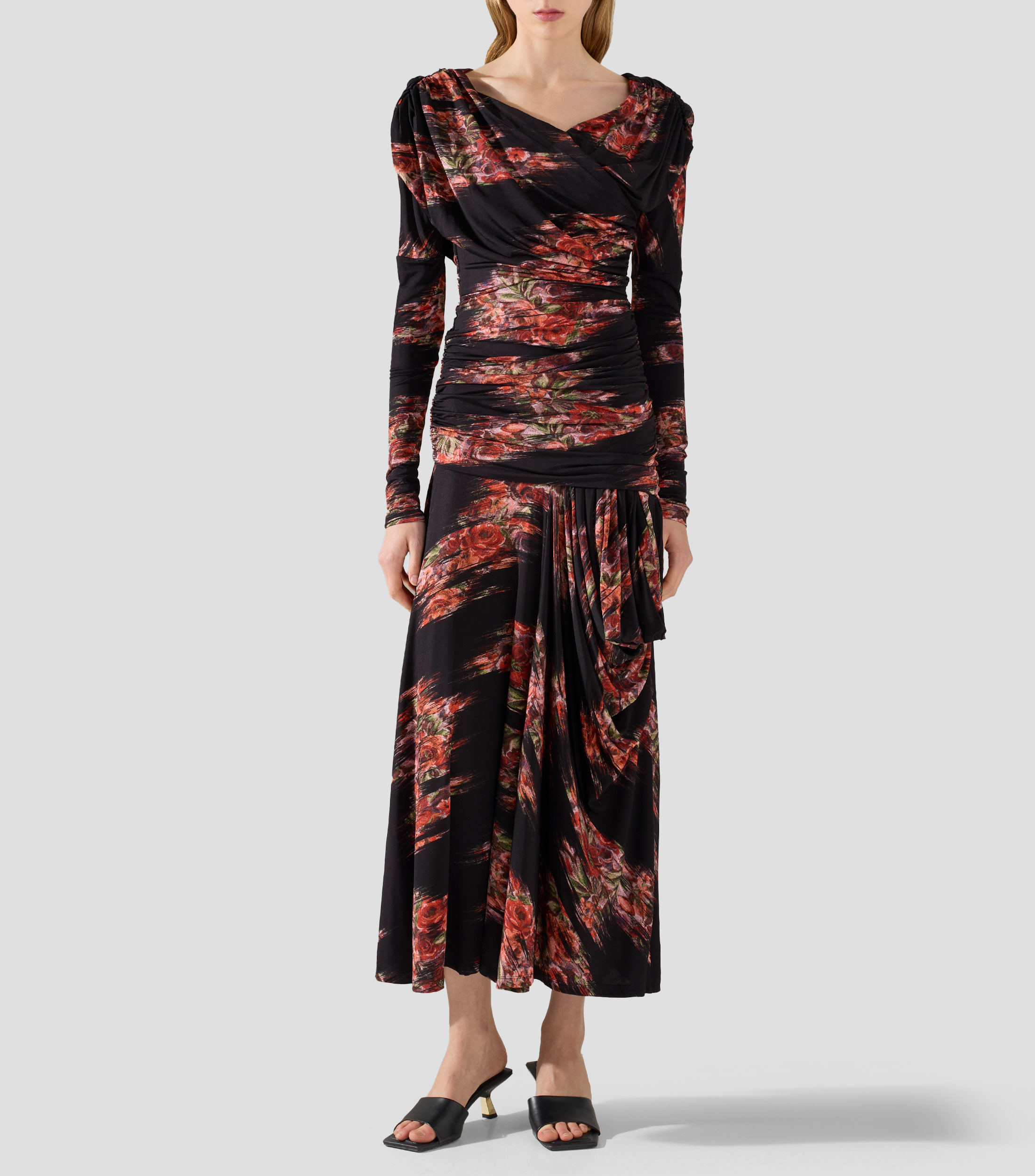 Vestido largo manga larga estampado Mujer
