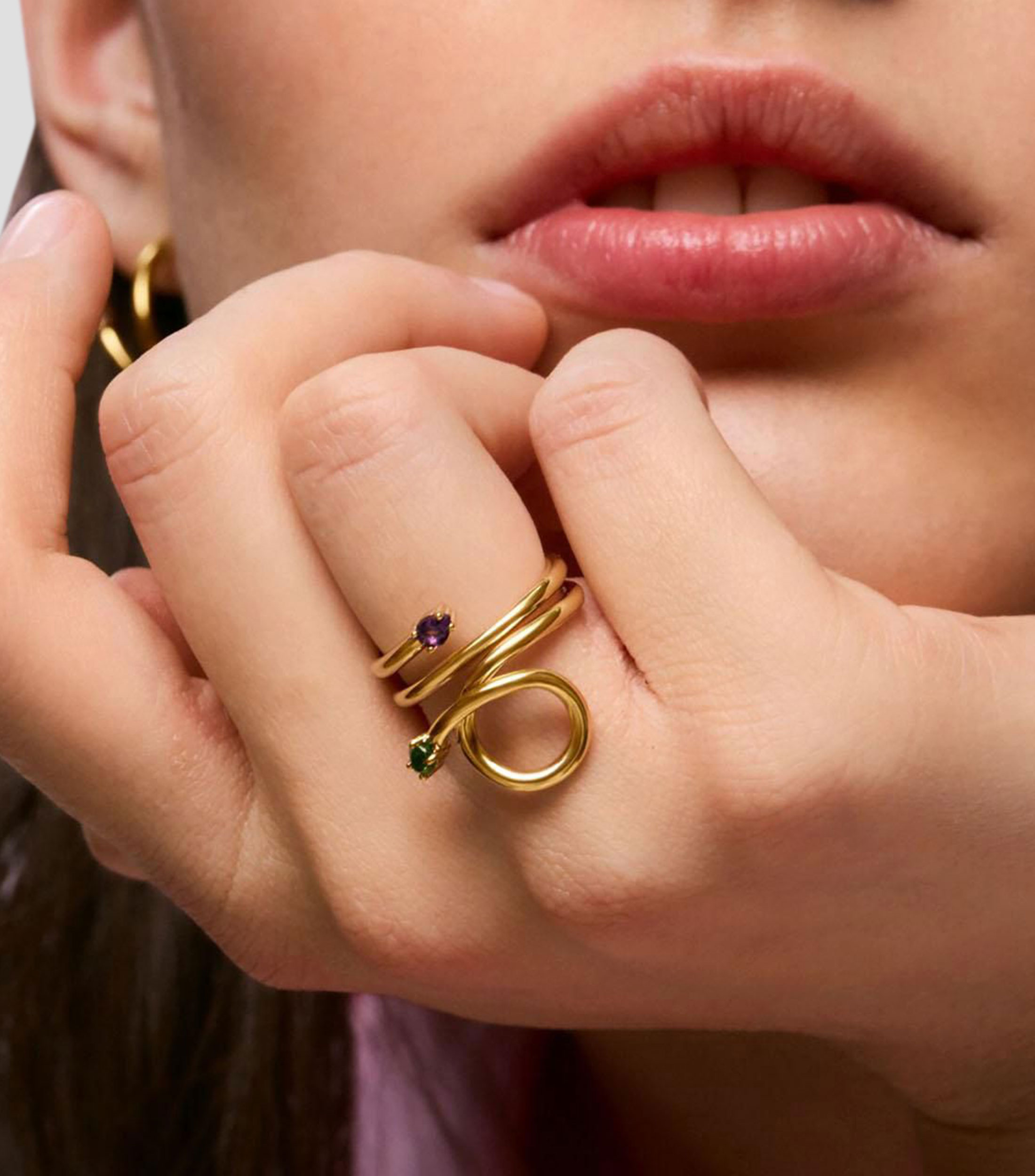 Anillo espiral en Plata con gemas Mujer