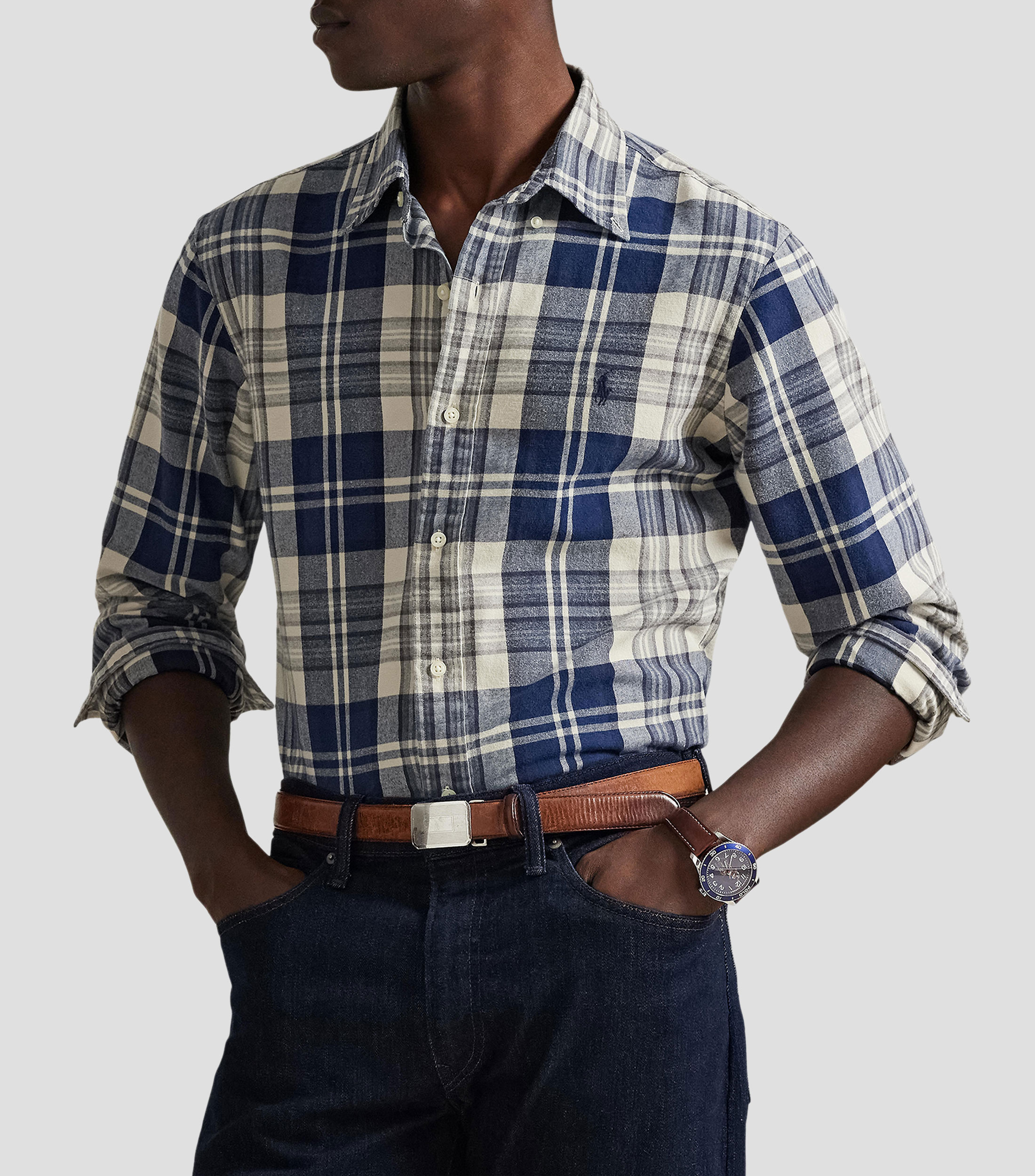 Camisa cuadros manga larga Hombre