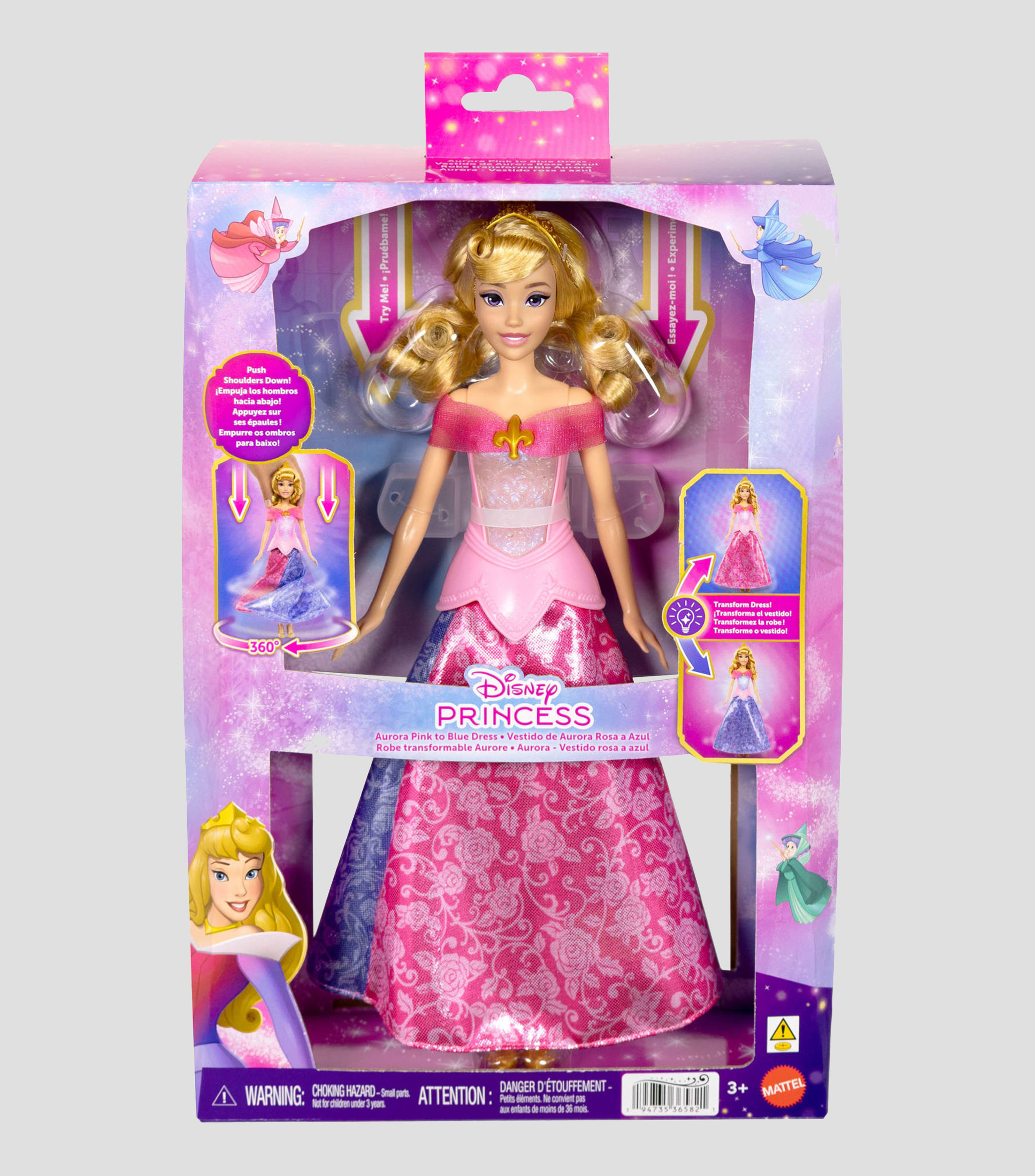 Muñeca Aurora Vestido Rosa a Azul