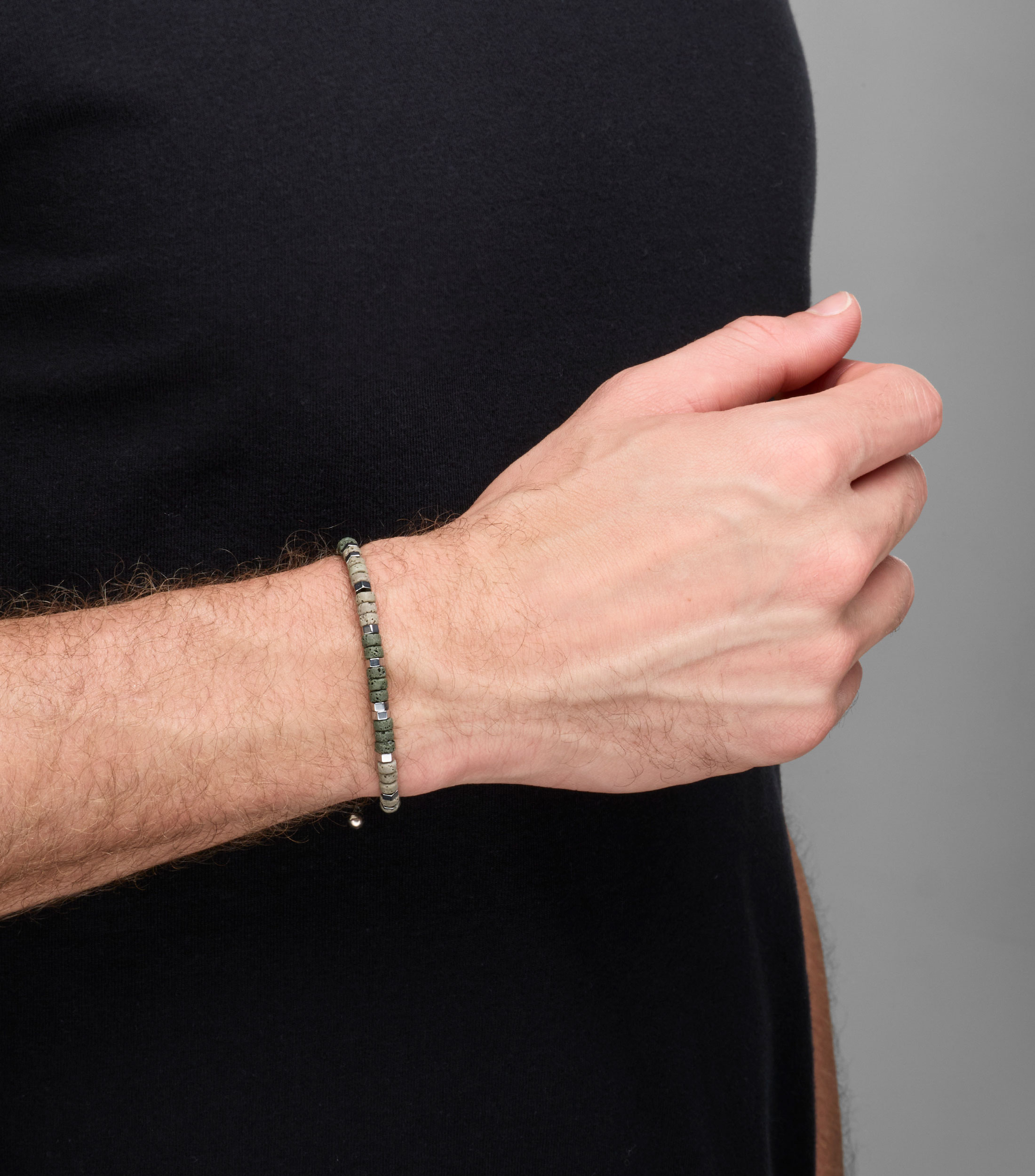 Pulsera con rondanas de piedra volcánica Hombre