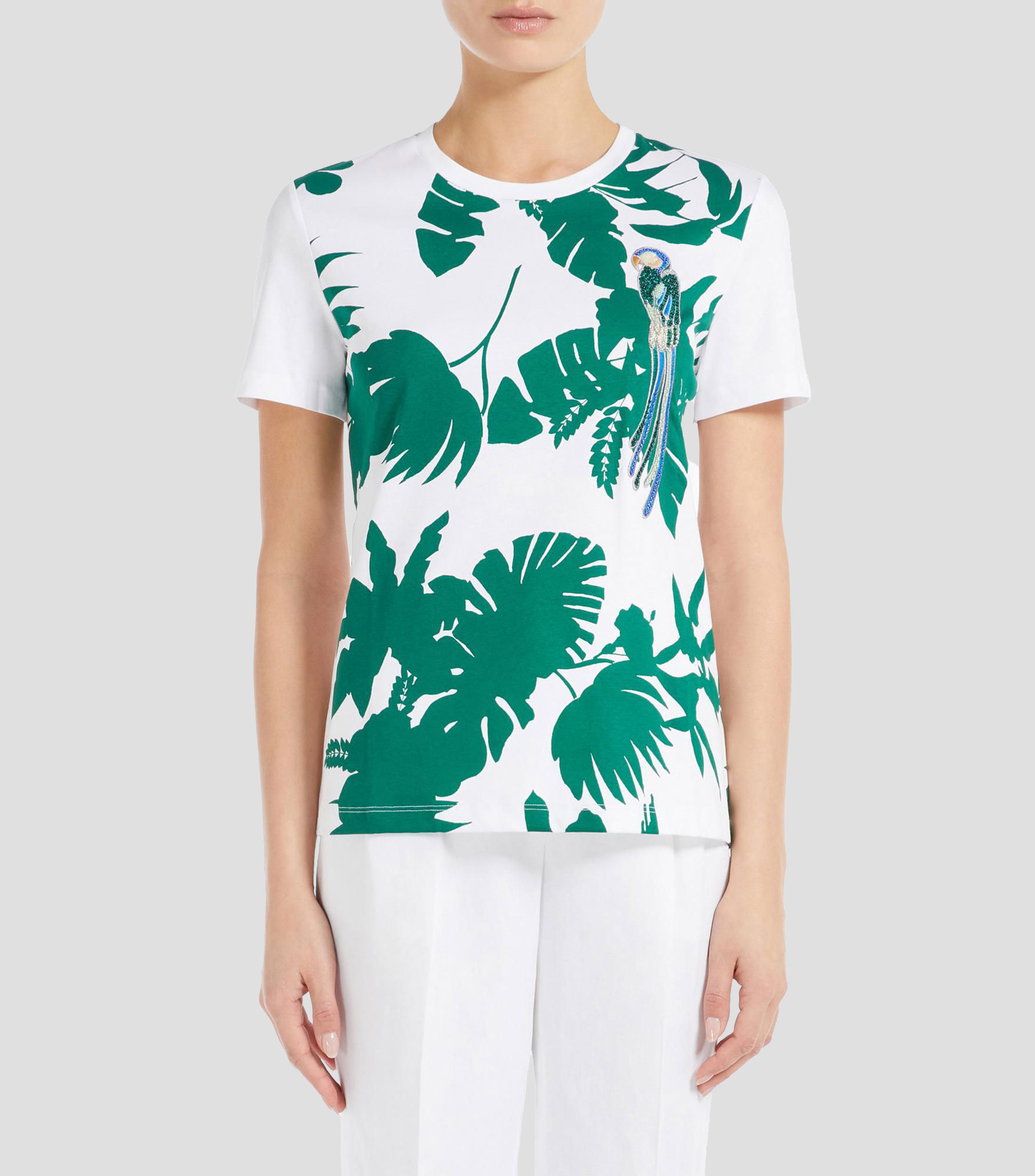 Playera cuello redondo manga corta con print Mujer