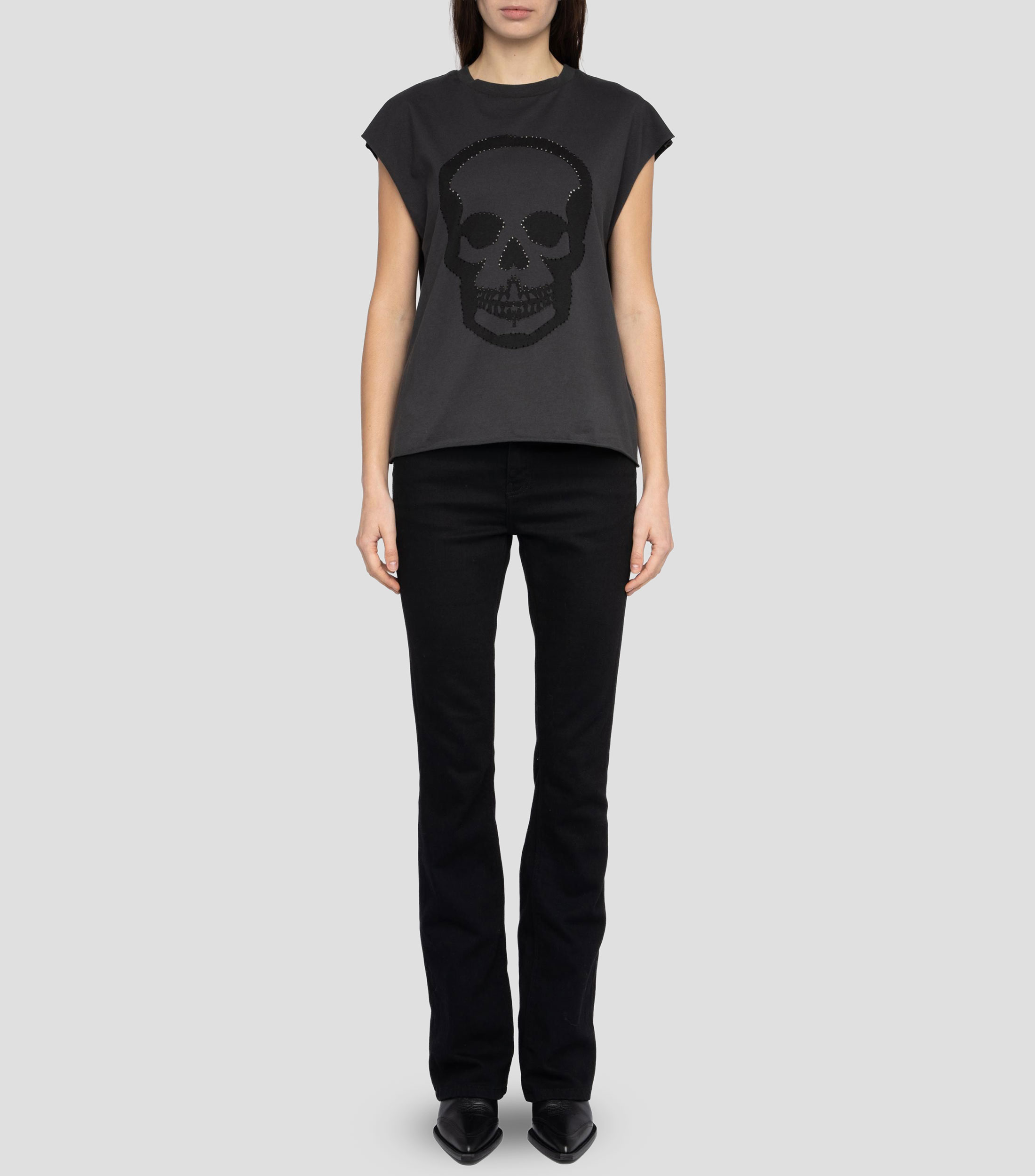 Playera de cuello redondo sin mangas estampada Mujer