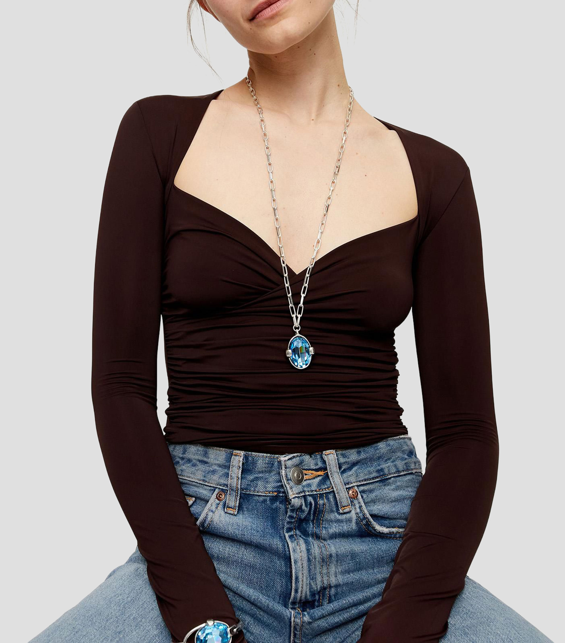 Collar con dije de cristal azul Mujer