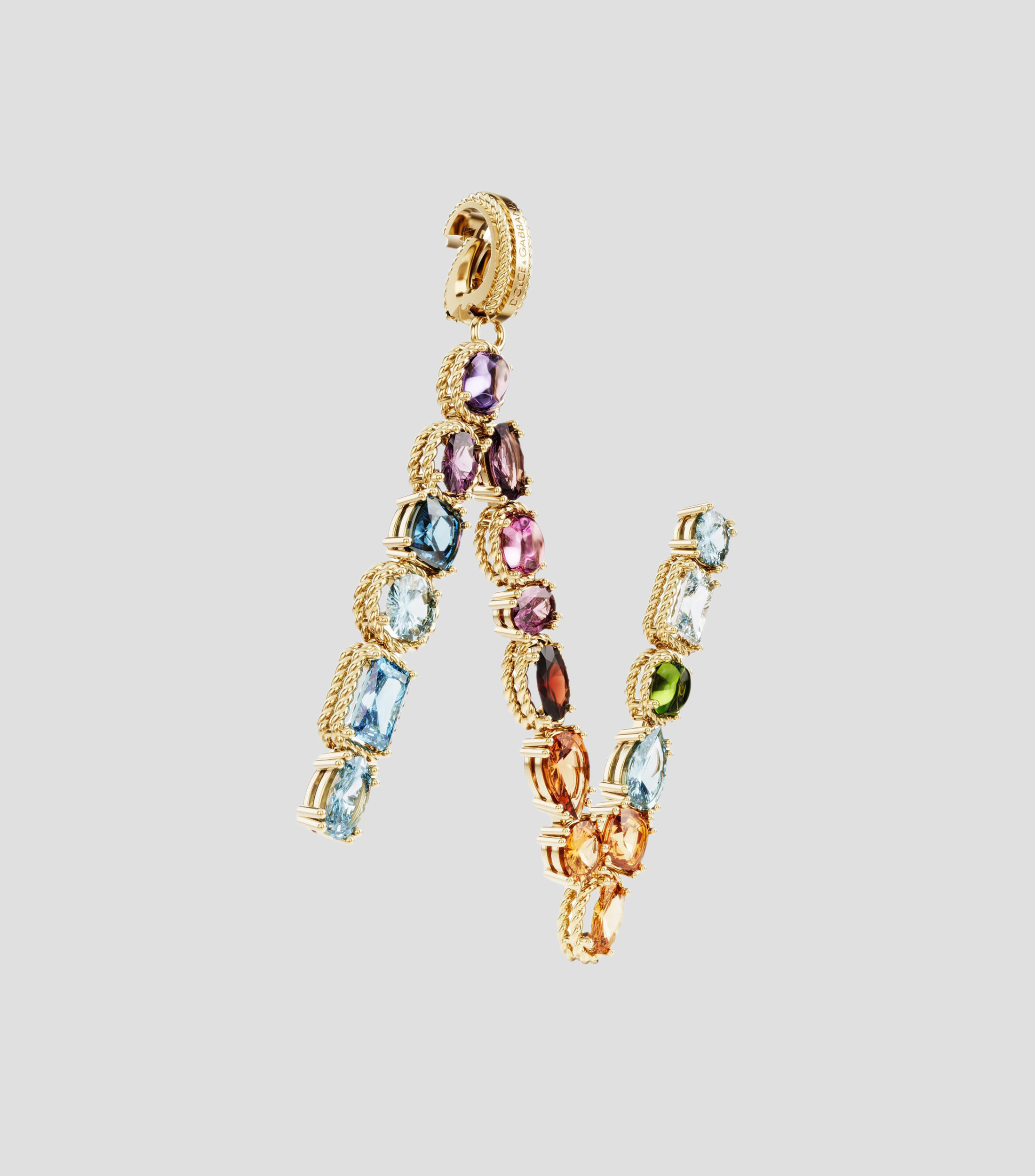 Charm en forma de letra N en Oro de 18 Kilates con gemas naturales multicolores Alphabet Rainbow Mujer