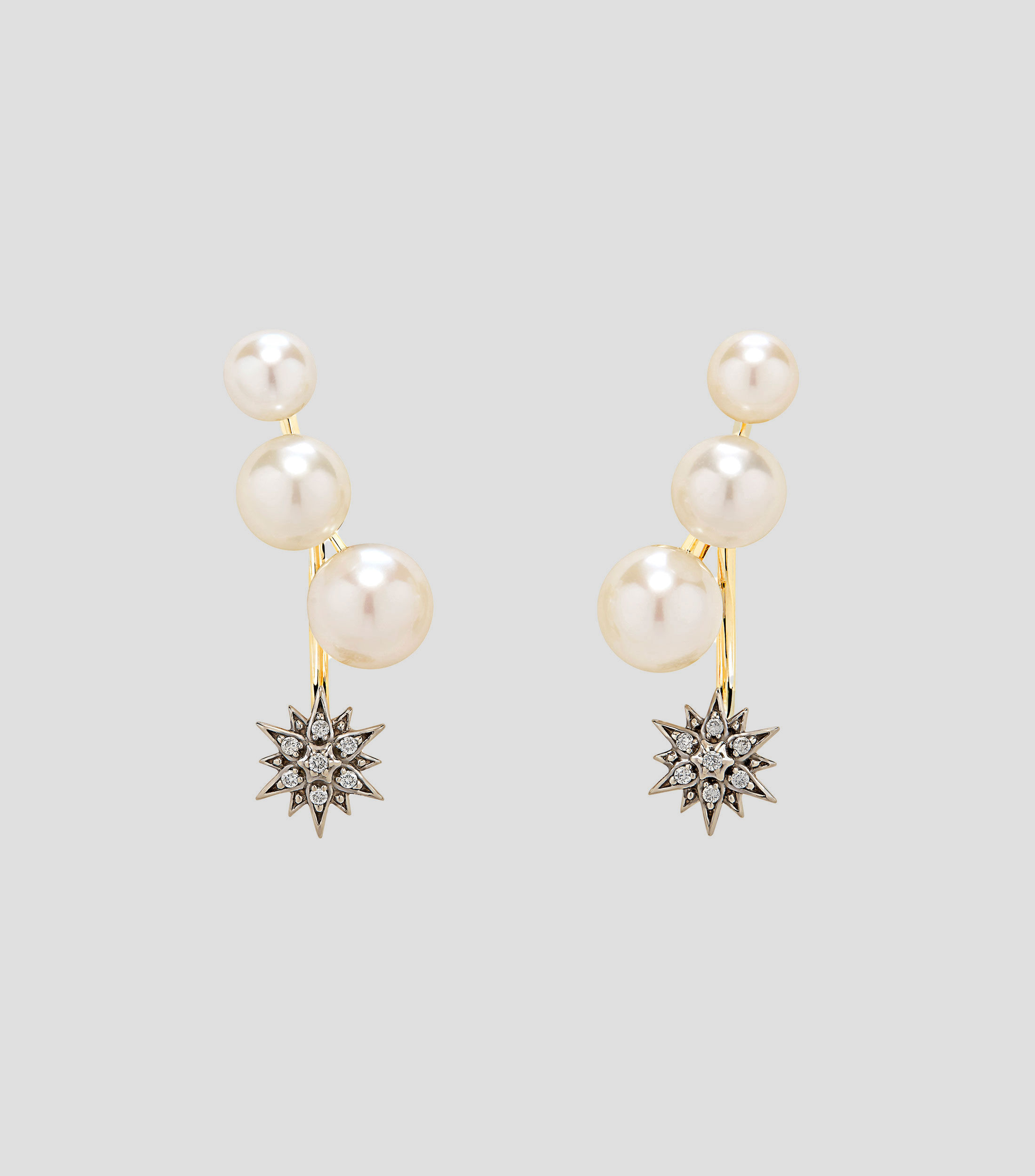 Aretes en oro amarillo de 18 Kilates con perlas y diamantes Pearls of Genesis Mujer