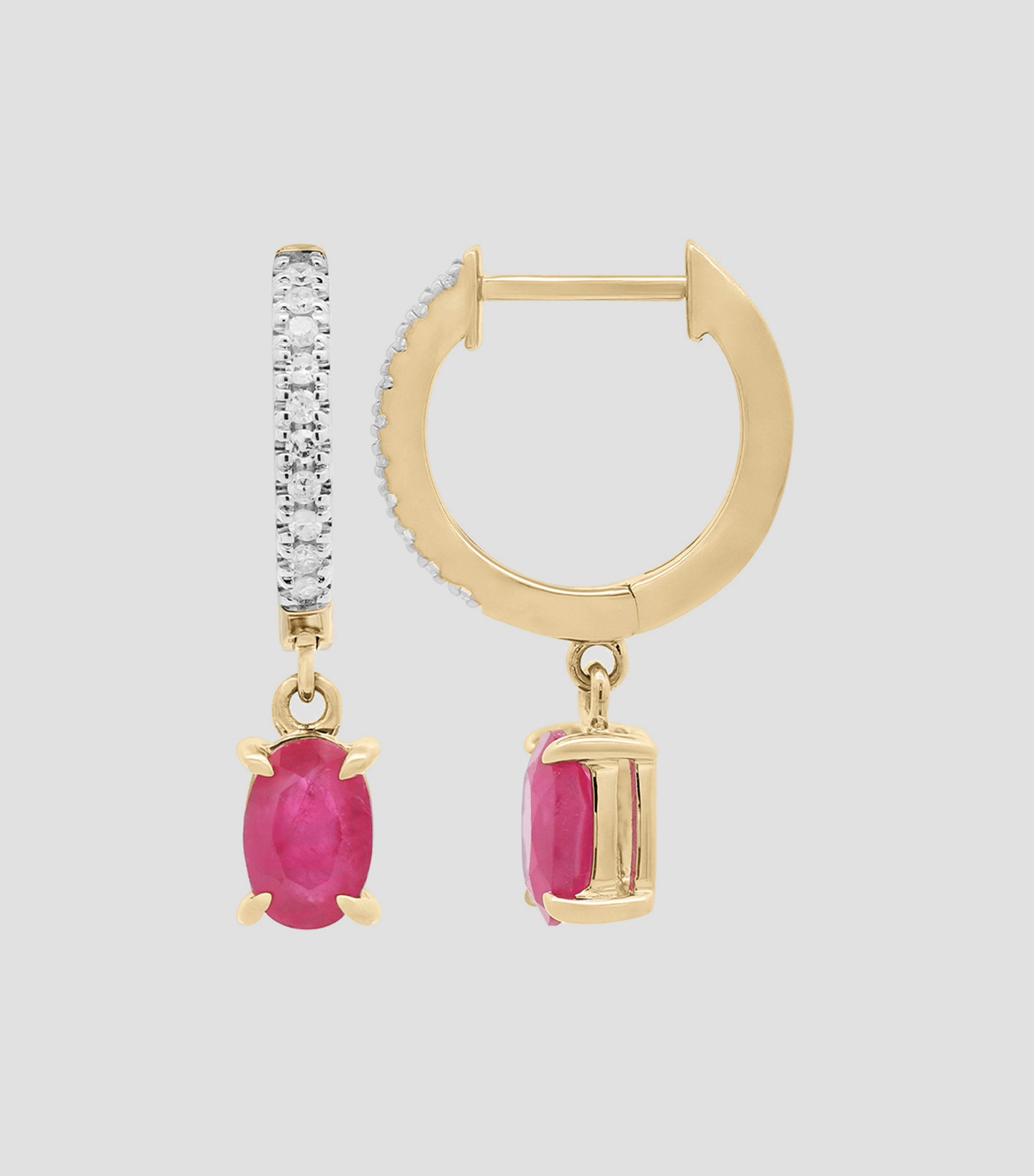 Aretes en oro amarillo 14 kilates con diamantes y rubí Mujer