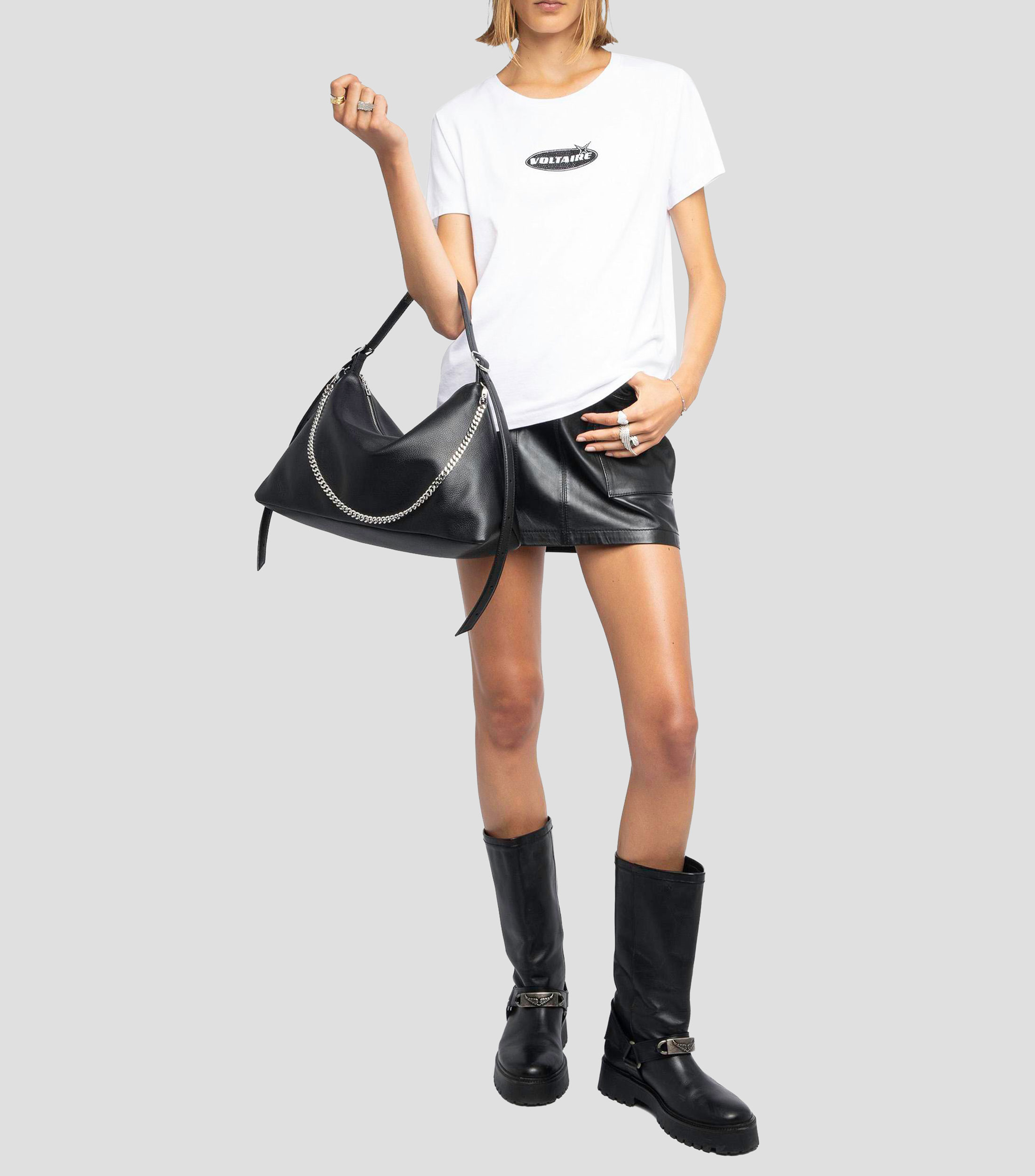 Playera de cuello redondo con manga corta lisa Mujer