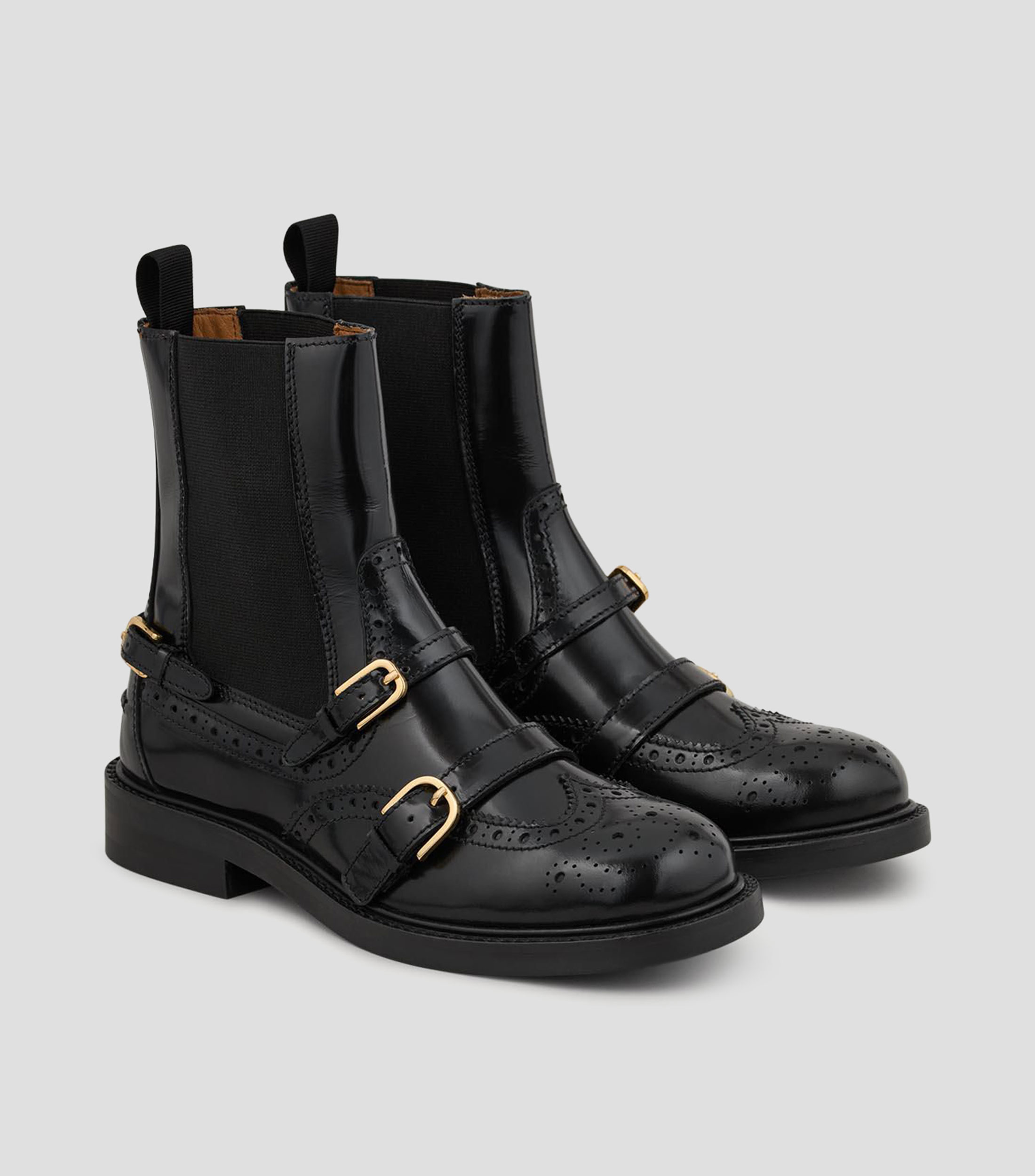 Botas chelsea cortas en piel con tacón bajo cuadrado Mujer