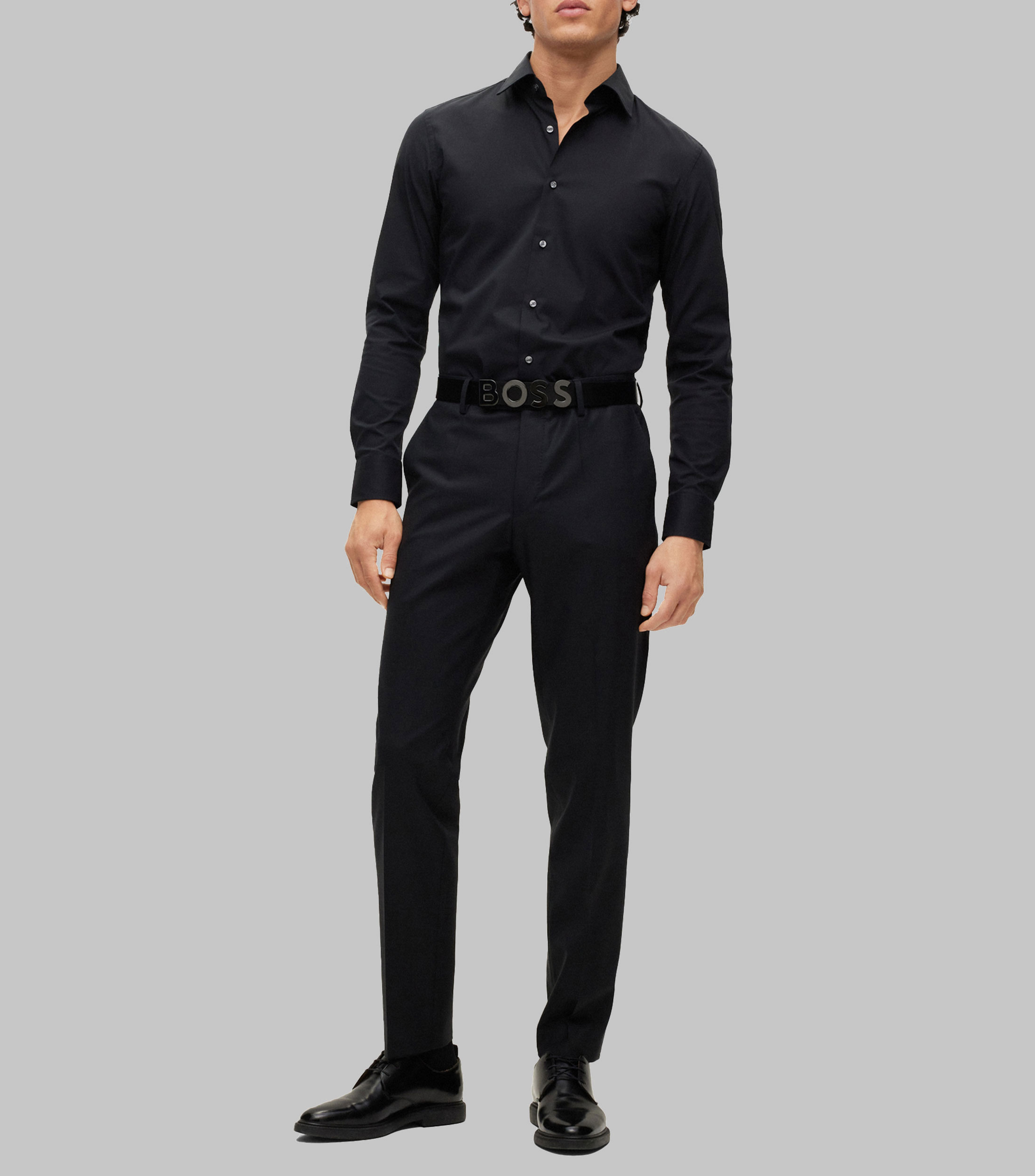 Camisa slim fit en popelín de algodón elástico de planchado fácil Hombre