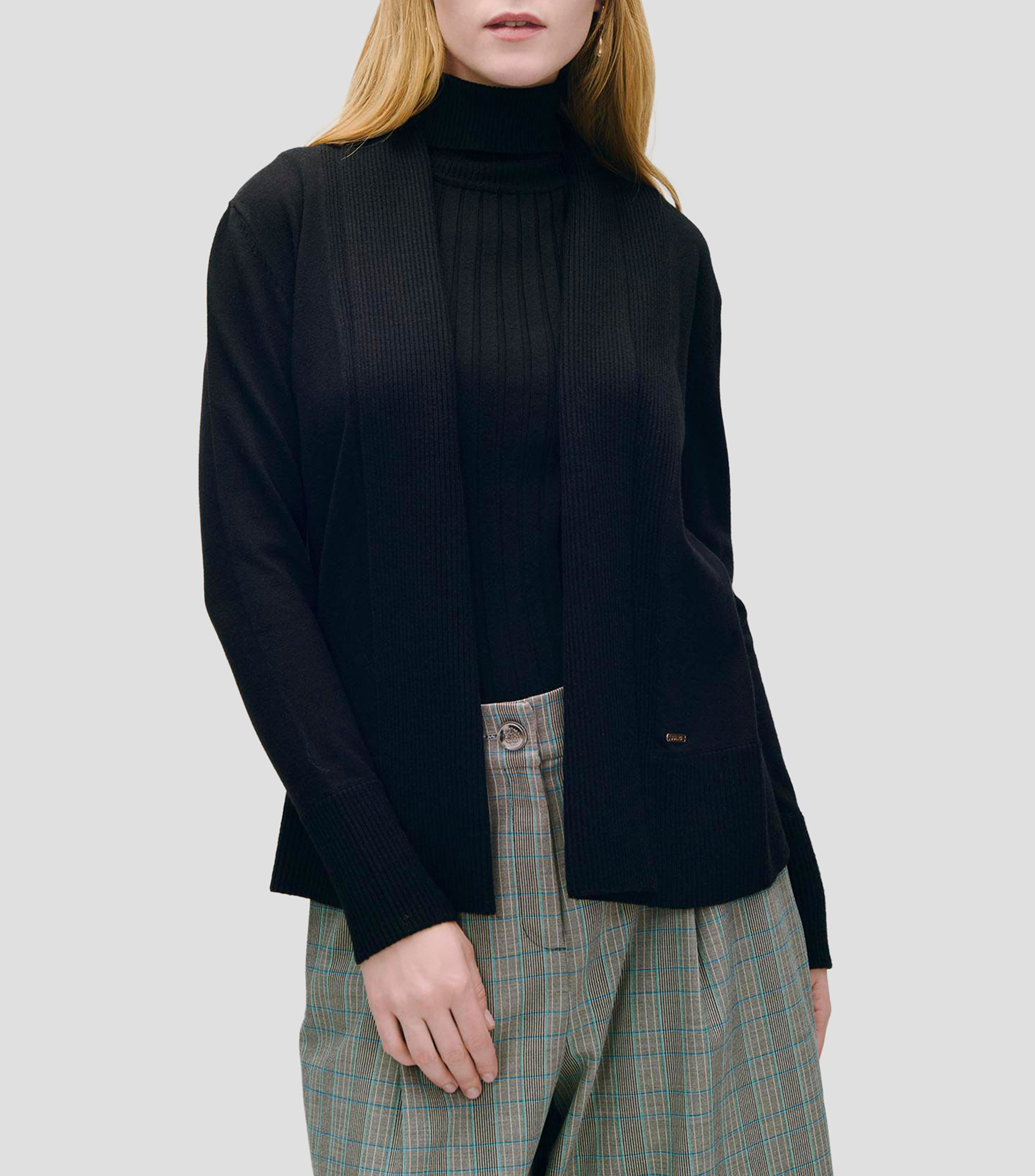 Cárdigan tejido combinado canalé Mujer