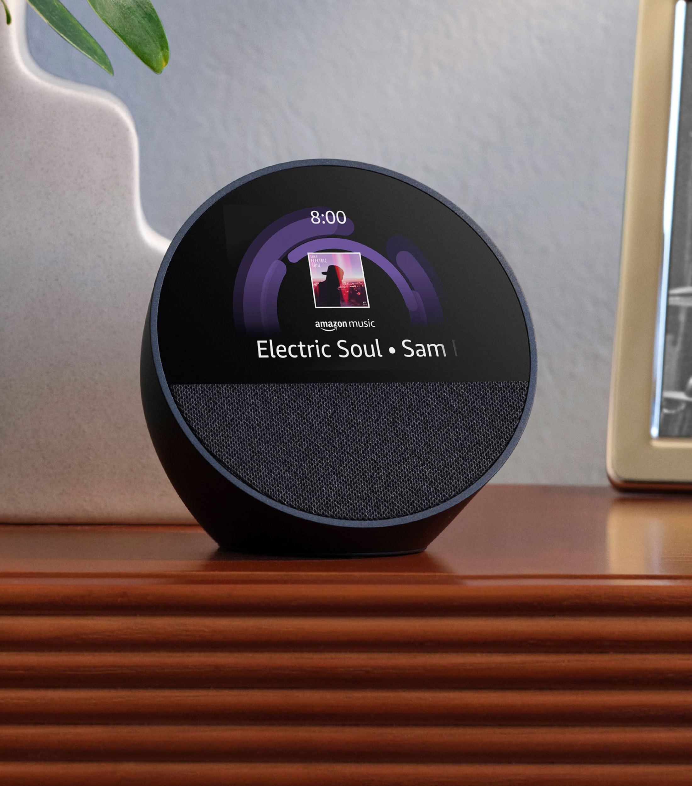 Amazon Echo Spot, despertador inteligente con sonido vibrante y Alexa, Negro