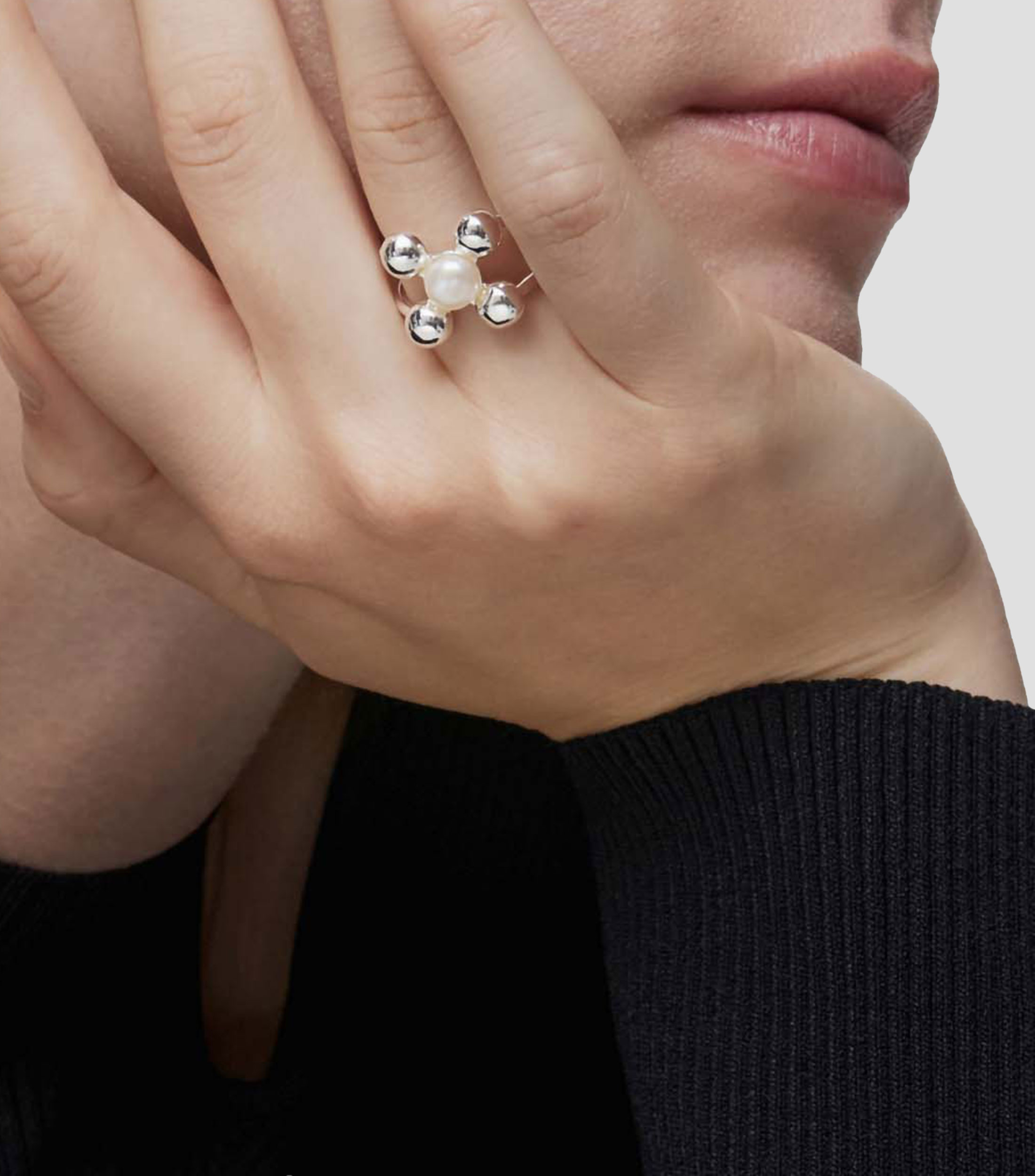 Anillo en plata con incrustación de perla cultivada Mujer