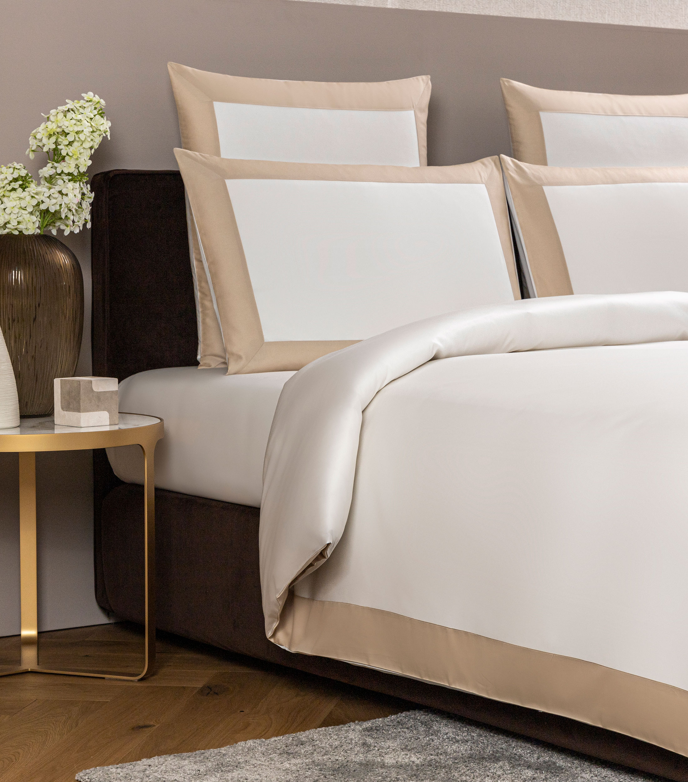 Funda para Duvet Queen Size de algodon Bold Blanco con beige