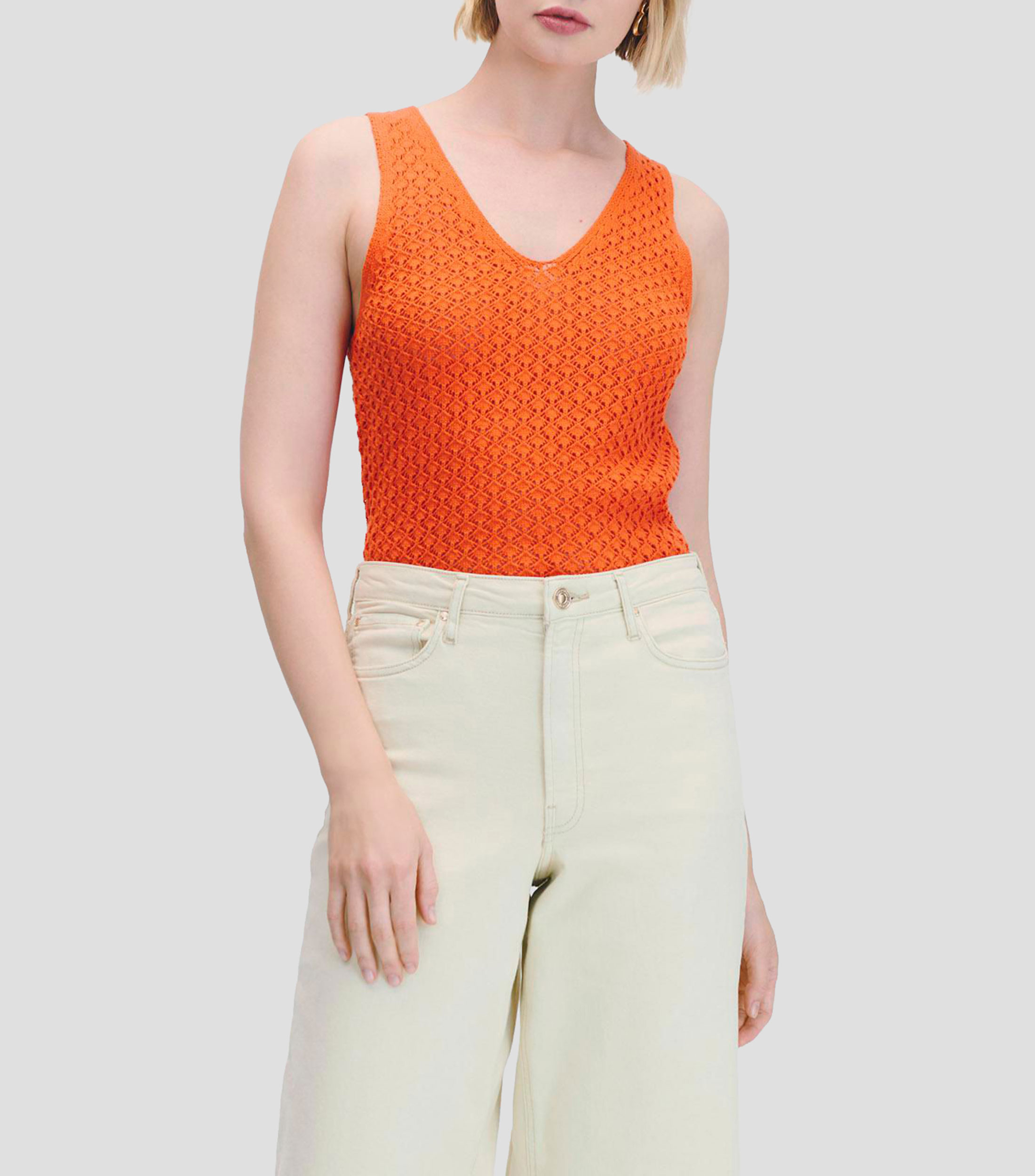 Blusa Tejido Calado Escote V Mujer