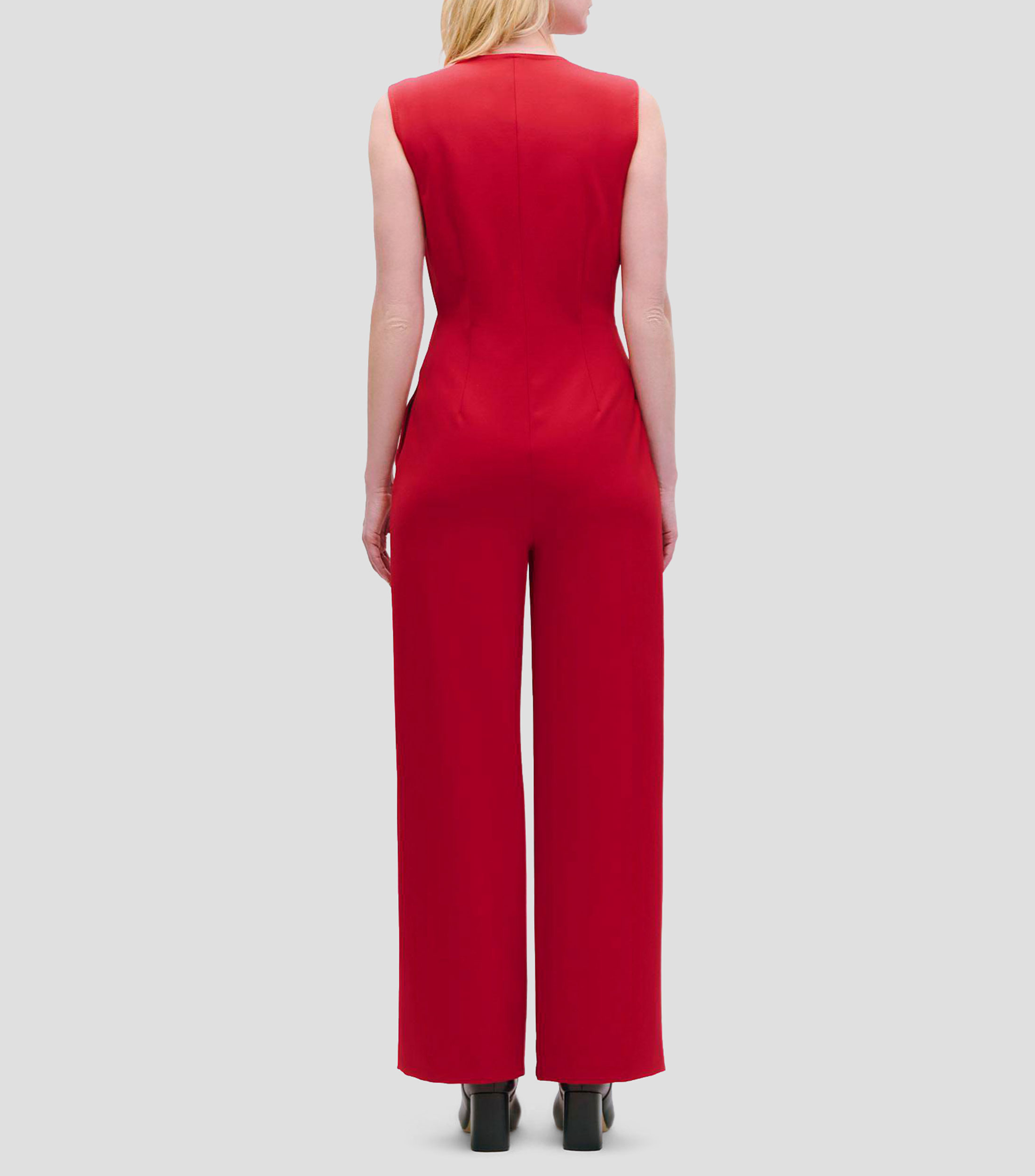 Jumpsuit recto fluido de punto chaleco simulado cruzado Mujer